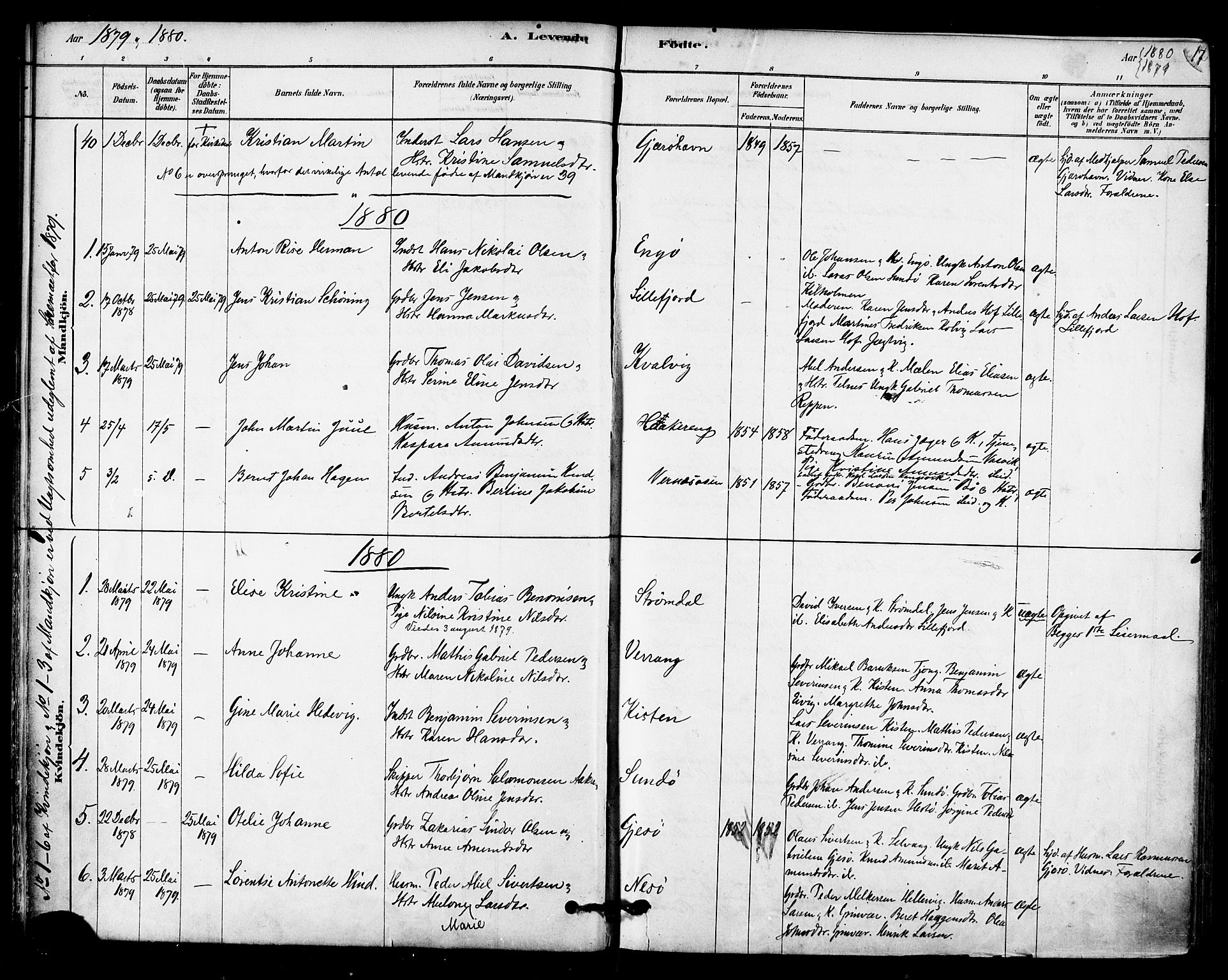 Ministerialprotokoller, klokkerbøker og fødselsregistre - Nordland, SAT/A-1459/841/L0609: Parish register (official) no. 841A12, 1878-1901, p. 17