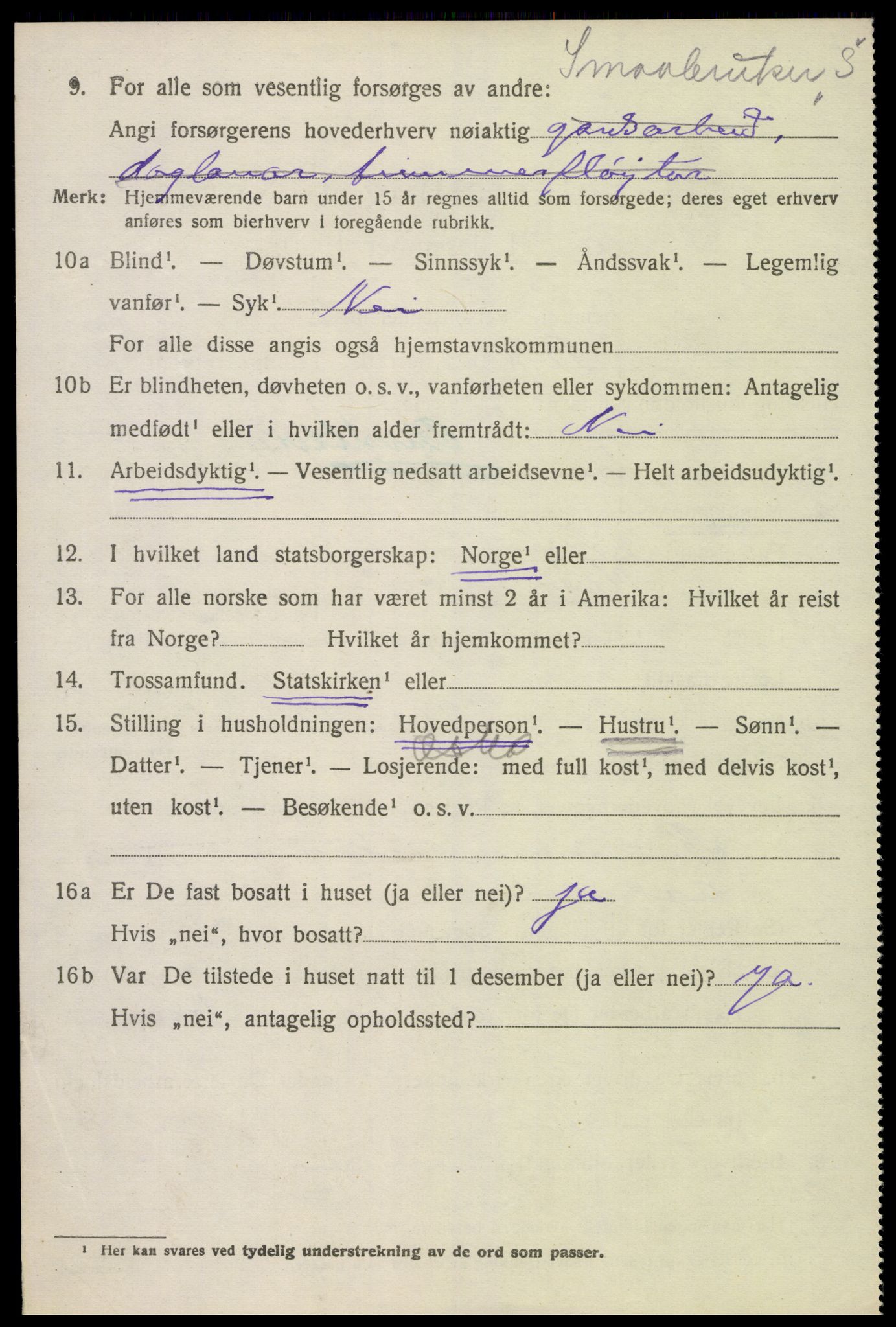 SAK, 1920 census for Bykle, 1920, p. 606