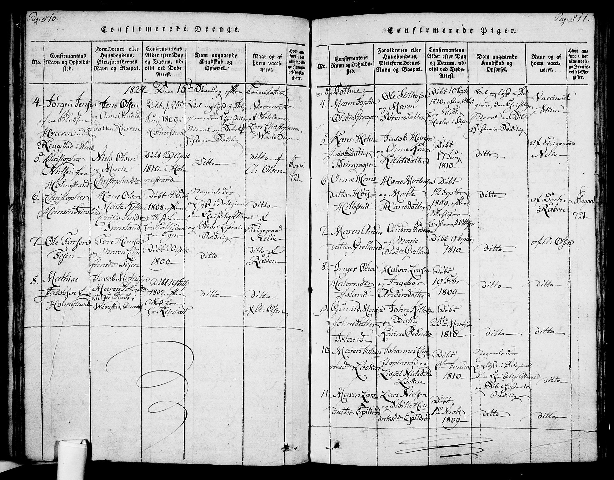 Botne kirkebøker, AV/SAKO-A-340/F/Fa/L0005: Parish register (official) no. I 5, 1814-1836, p. 510-511