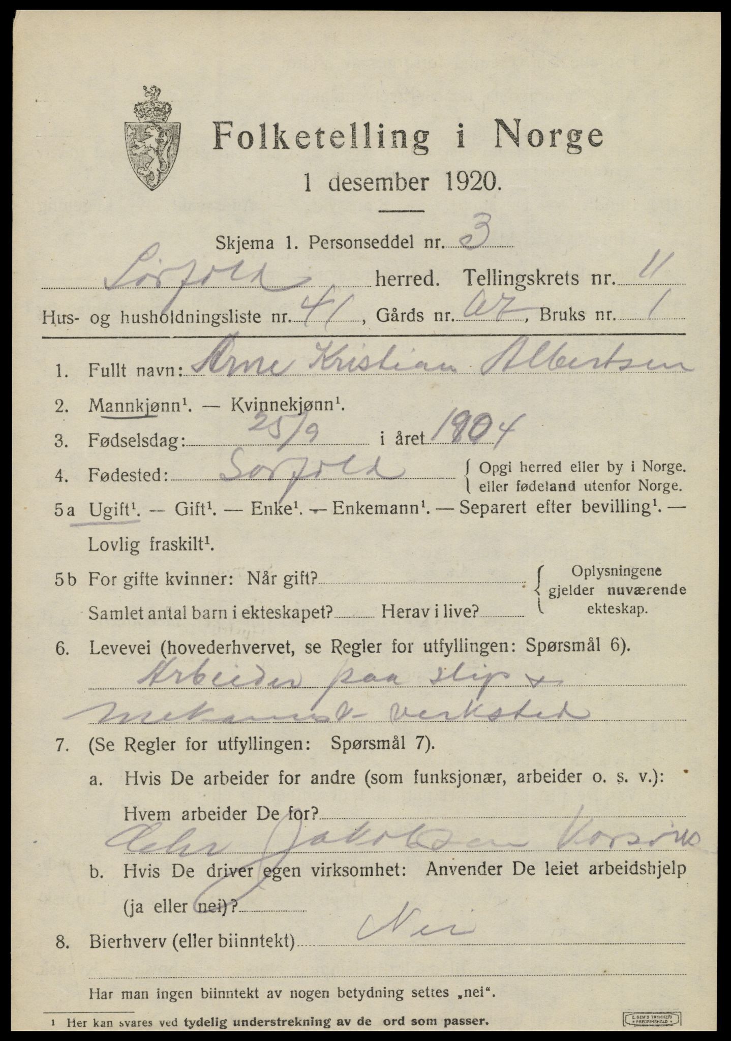 SAT, 1920 census for Sørfold, 1920, p. 6101