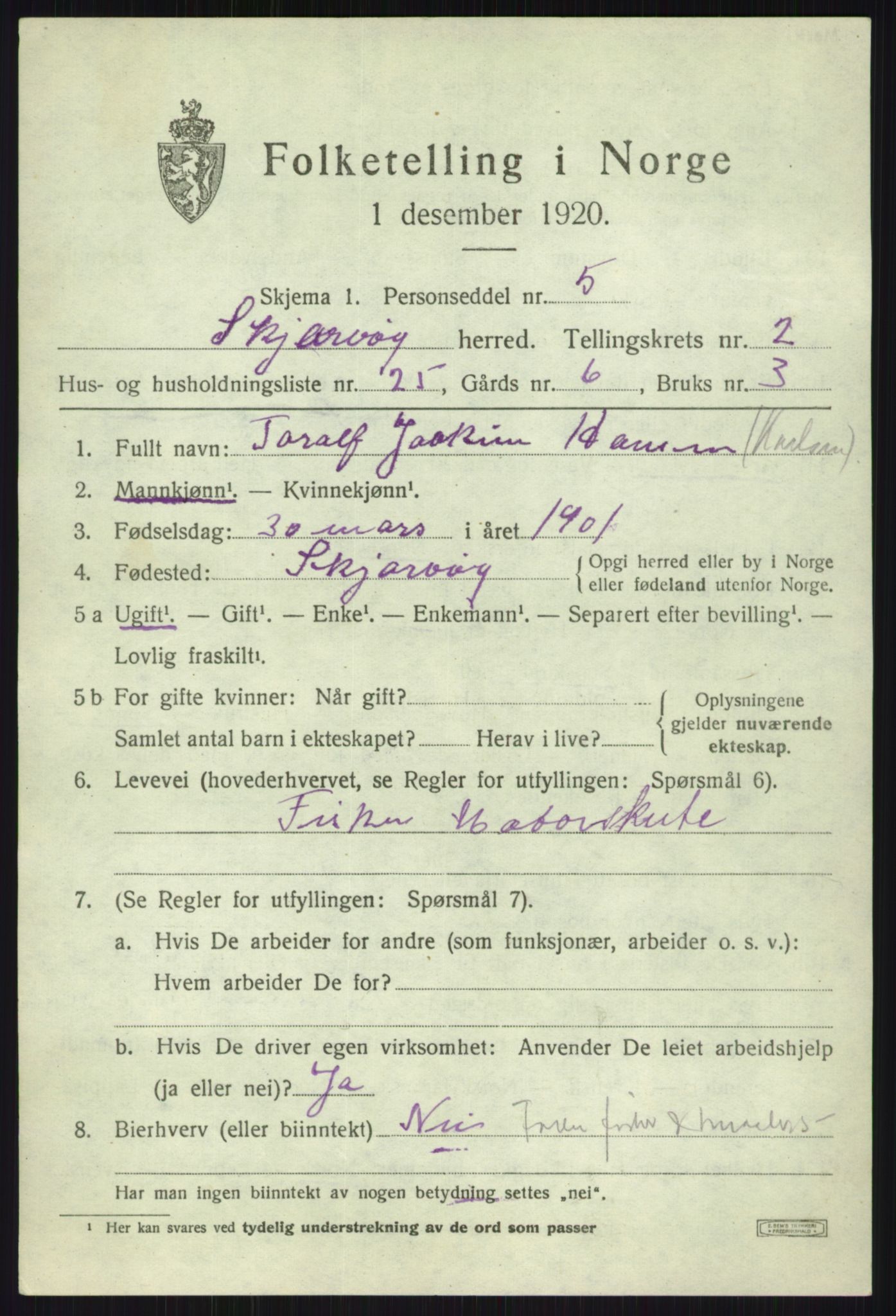 SATØ, 1920 census for Skjervøy, 1920, p. 1793