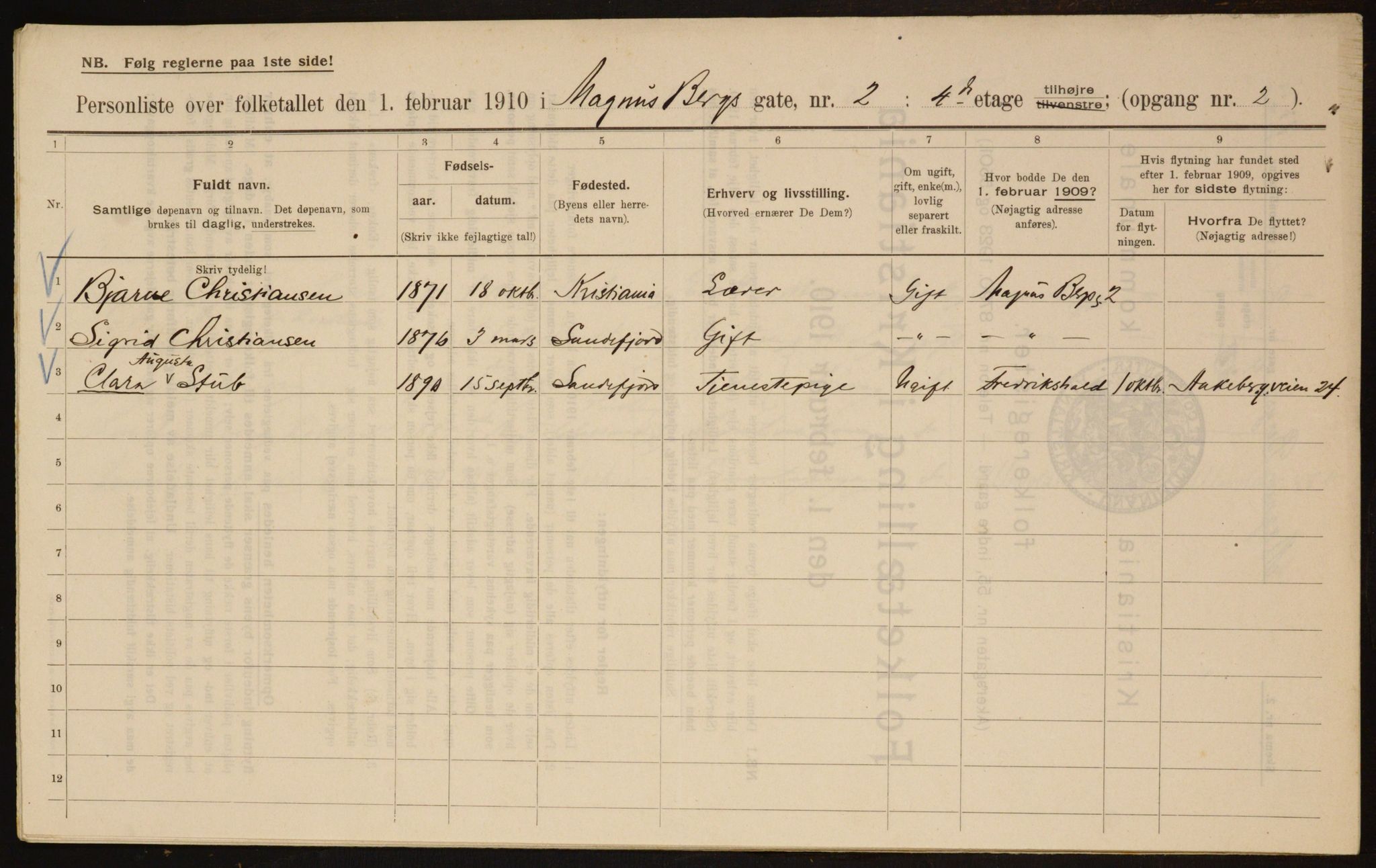 OBA, Municipal Census 1910 for Kristiania, 1910, p. 57043