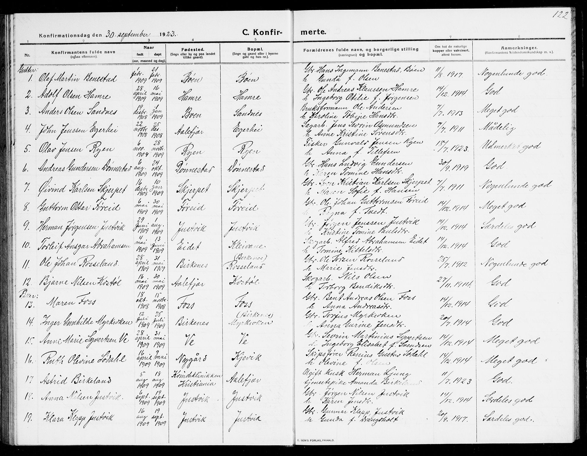 Tveit sokneprestkontor, SAK/1111-0043/F/Fb/L0005: Parish register (copy) no. B 5, 1915-1941, p. 122