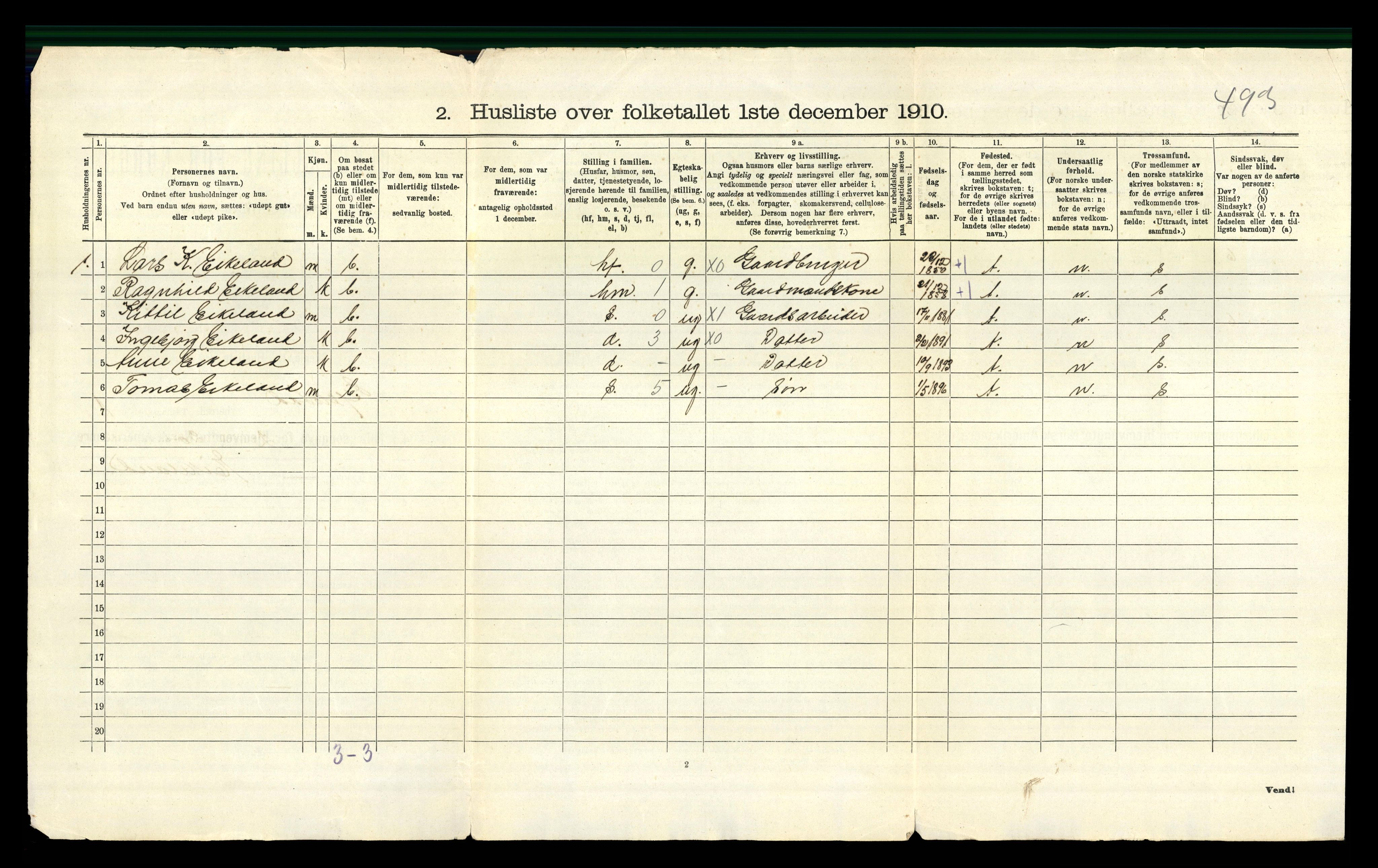 RA, 1910 census for Gjerstad, 1910, p. 38