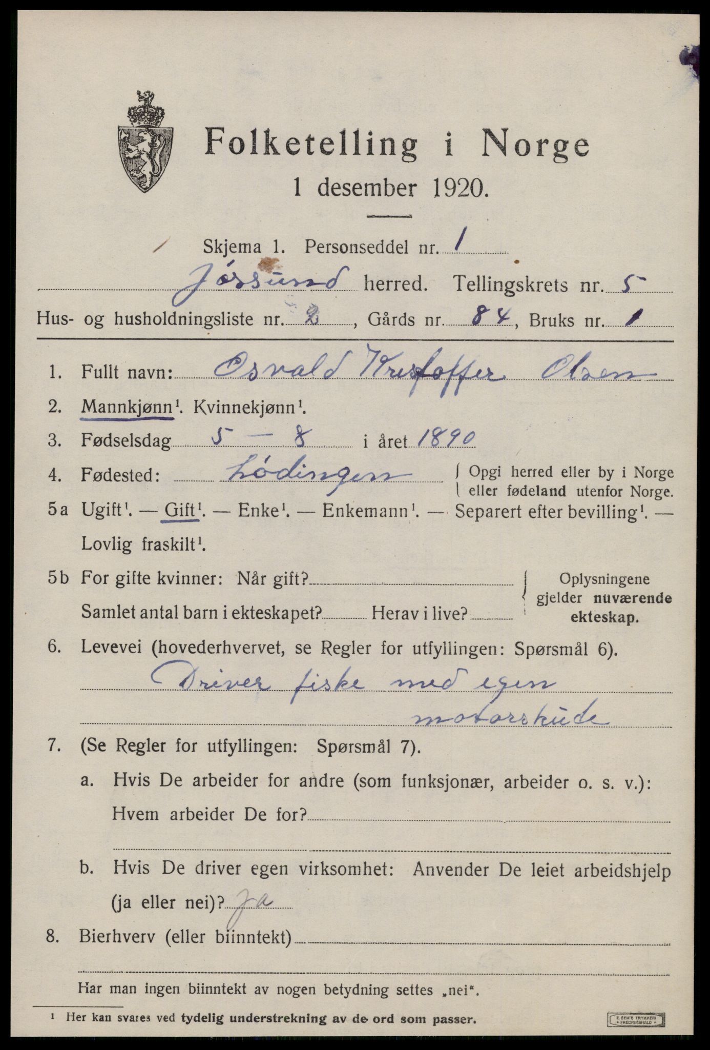 SAT, 1920 census for Jøssund, 1920, p. 3960