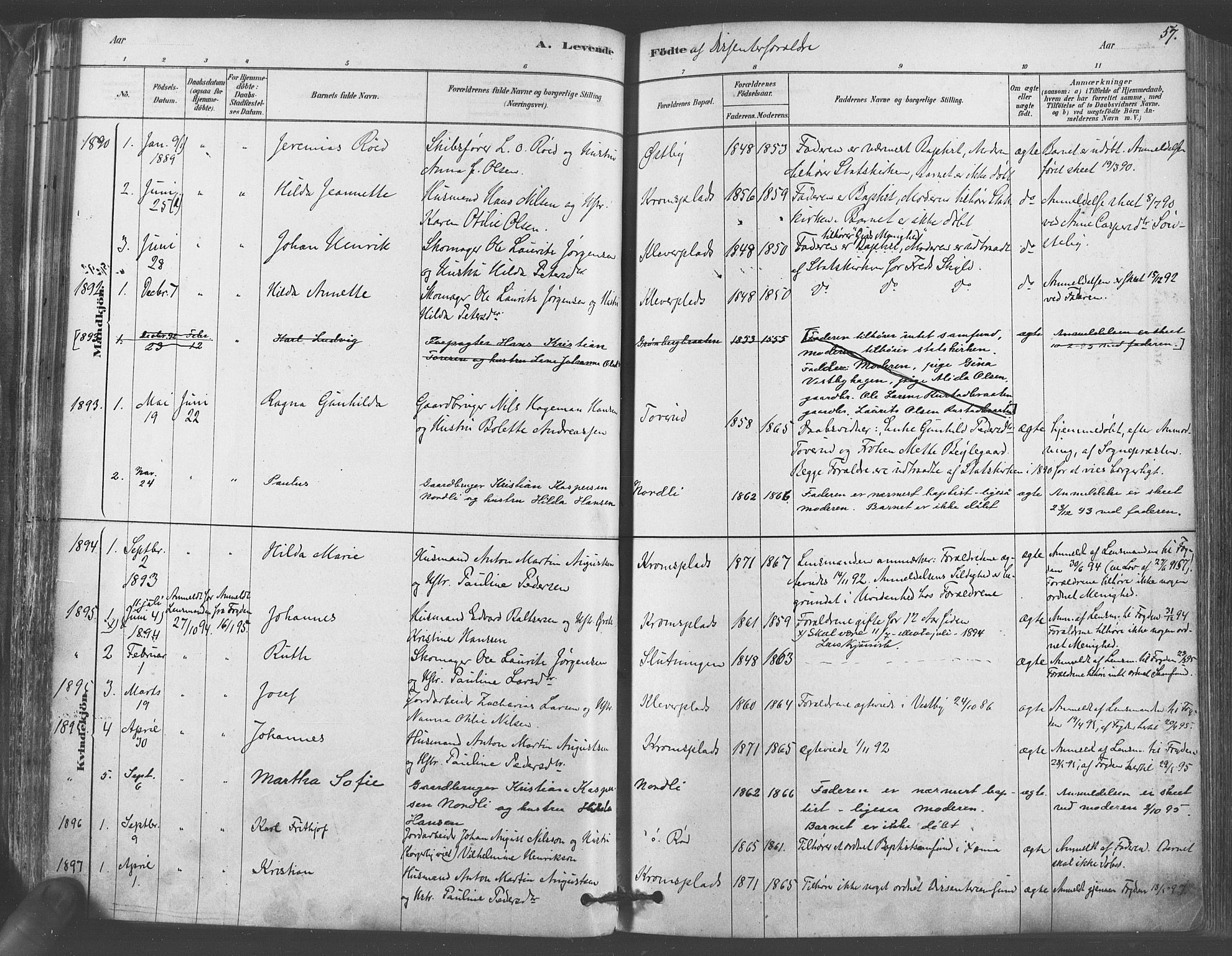 Vestby prestekontor Kirkebøker, SAO/A-10893/F/Fa/L0009: Parish register (official) no. I 9, 1878-1900, p. 57