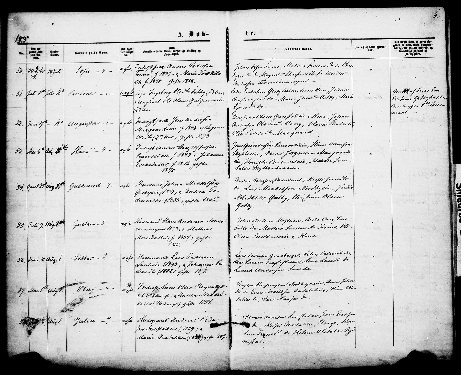 Romedal prestekontor, AV/SAH-PREST-004/K/L0007: Parish register (official) no. 7, 1875-1879, p. 6