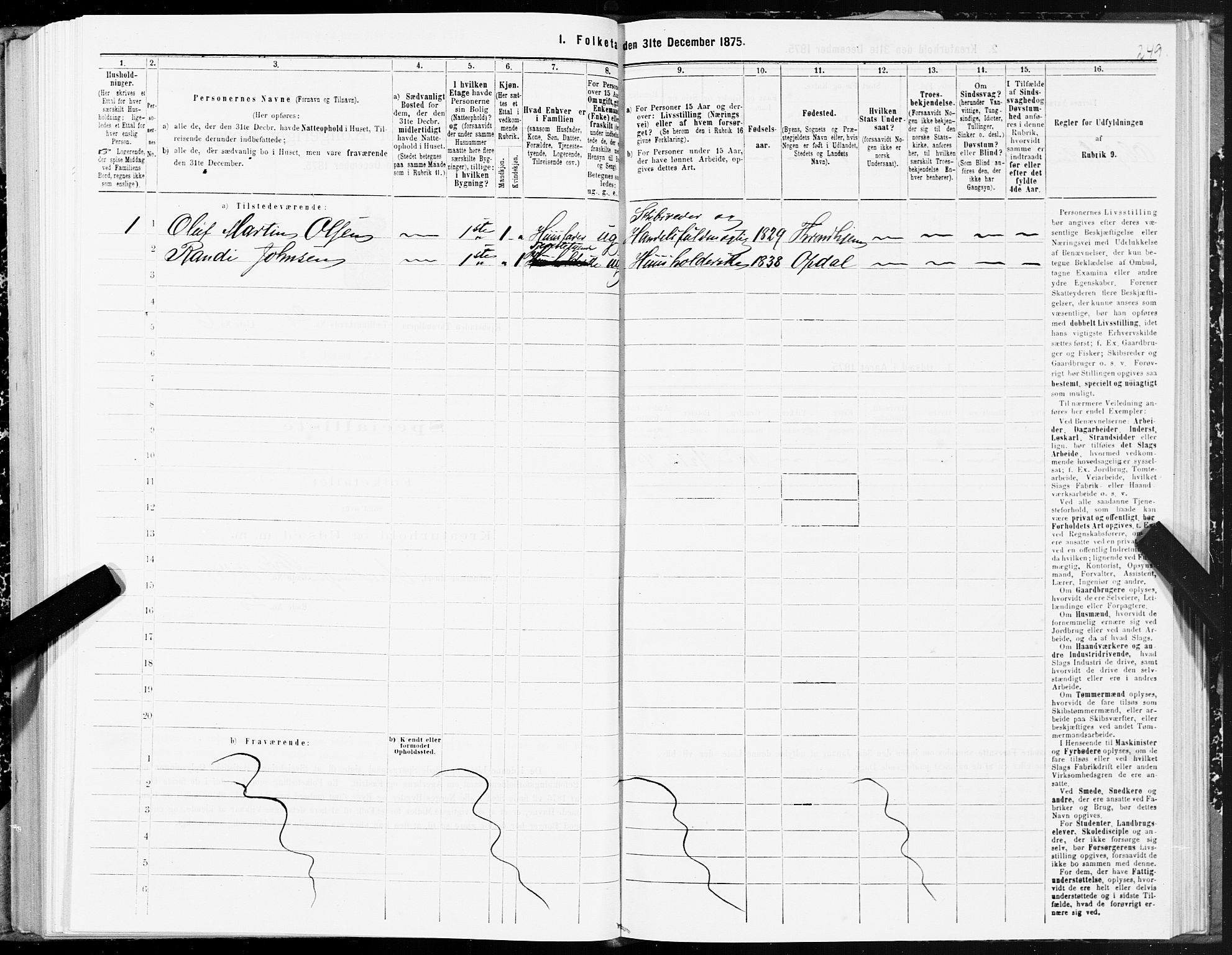 SAT, 1875 census for 1601 Trondheim, 1875, p. 10249