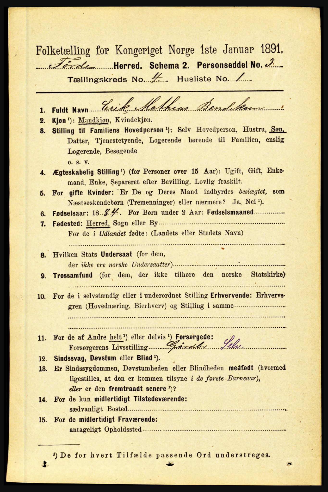 RA, 1891 census for 1432 Førde, 1891, p. 1054