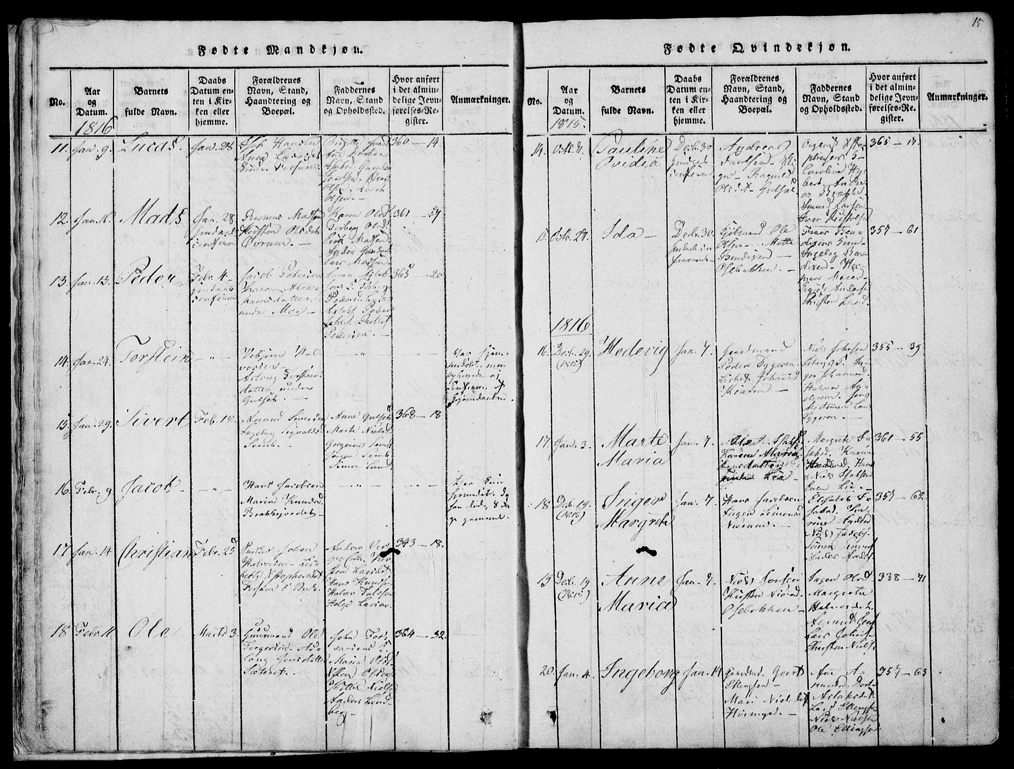 Gjerpen kirkebøker, AV/SAKO-A-265/F/Fa/L0004: Parish register (official) no. I 4, 1814-1823, p. 15