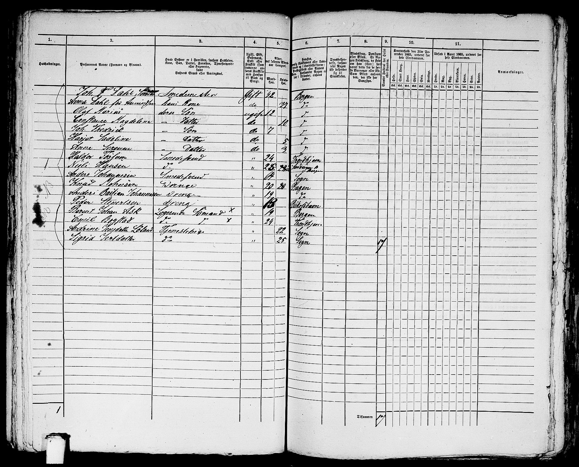 RA, 1865 census for Bergen, 1865, p. 4882