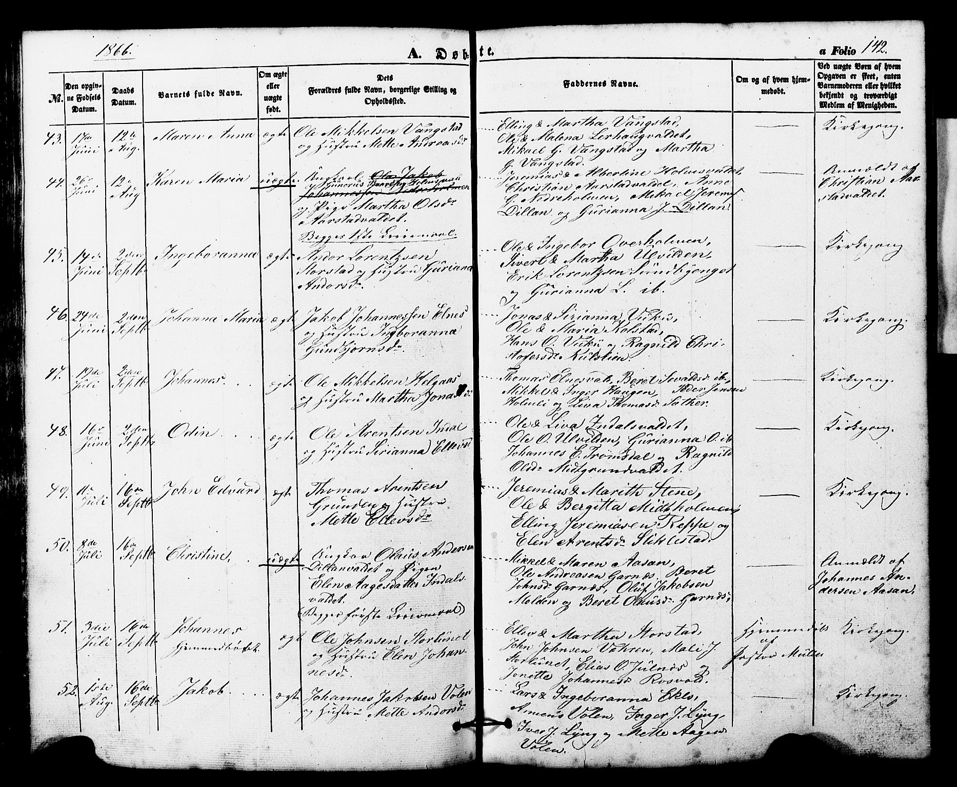 Ministerialprotokoller, klokkerbøker og fødselsregistre - Nord-Trøndelag, SAT/A-1458/724/L0268: Parish register (copy) no. 724C04, 1846-1878, p. 142