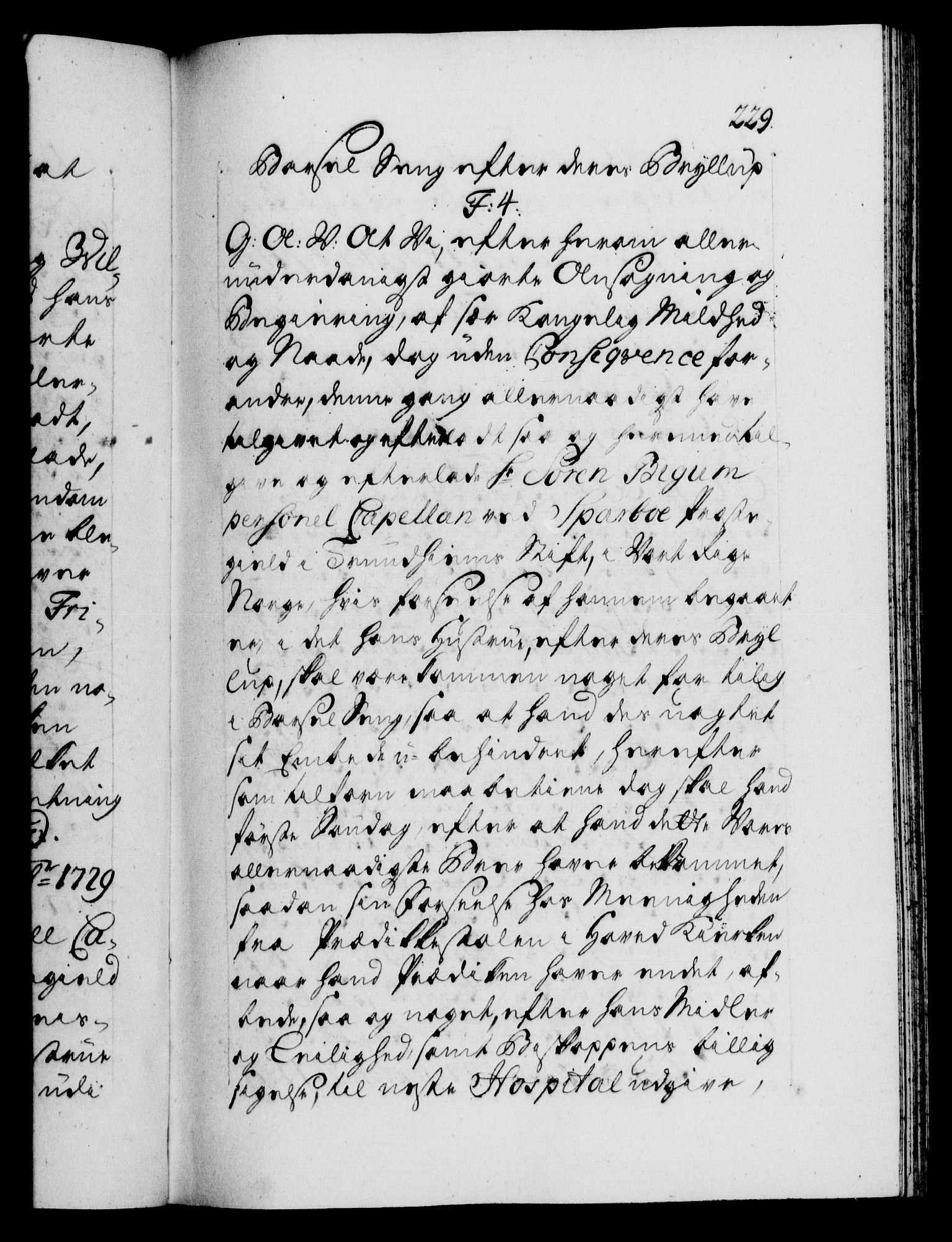 Danske Kanselli 1572-1799, AV/RA-EA-3023/F/Fc/Fca/Fcaa/L0026: Norske registre, 1729-1730, p. 229a