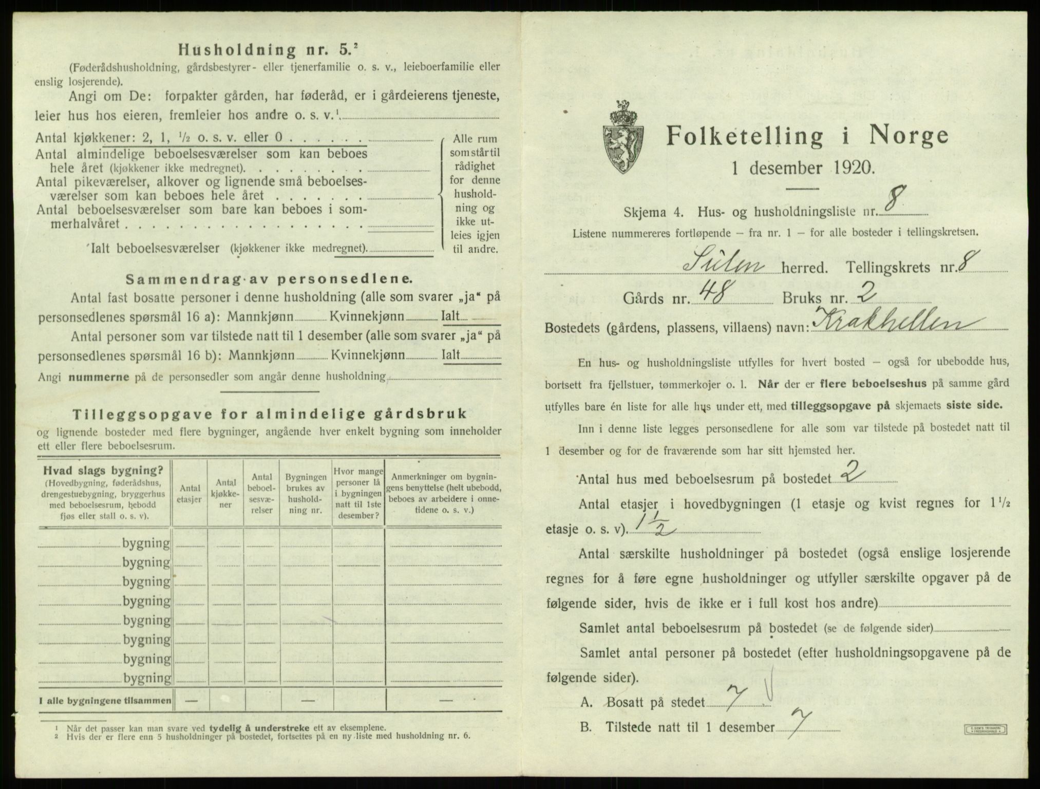 SAB, 1920 census for Solund, 1920, p. 478