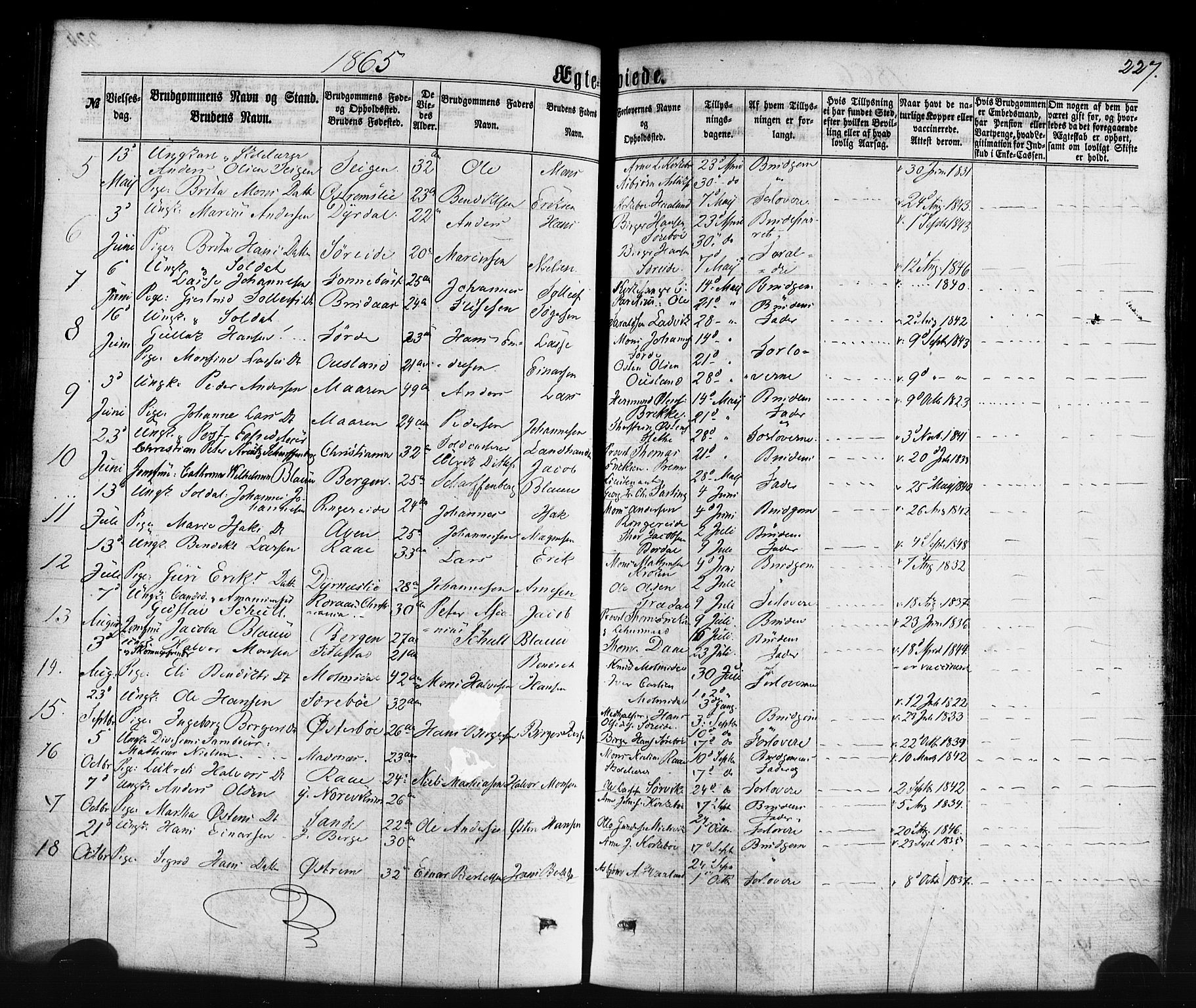 Lavik sokneprestembete, SAB/A-80901: Parish register (official) no. A 4, 1864-1881, p. 227