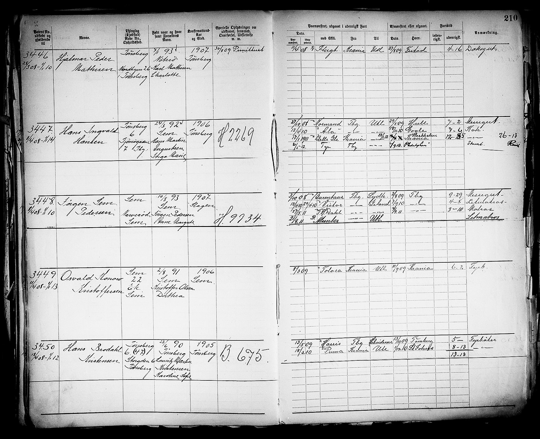 Tønsberg innrulleringskontor, SAKO/A-786/F/Fb/L0005: Annotasjonsrulle Patent nr. 2401-4080, 1904-1910, p. 213