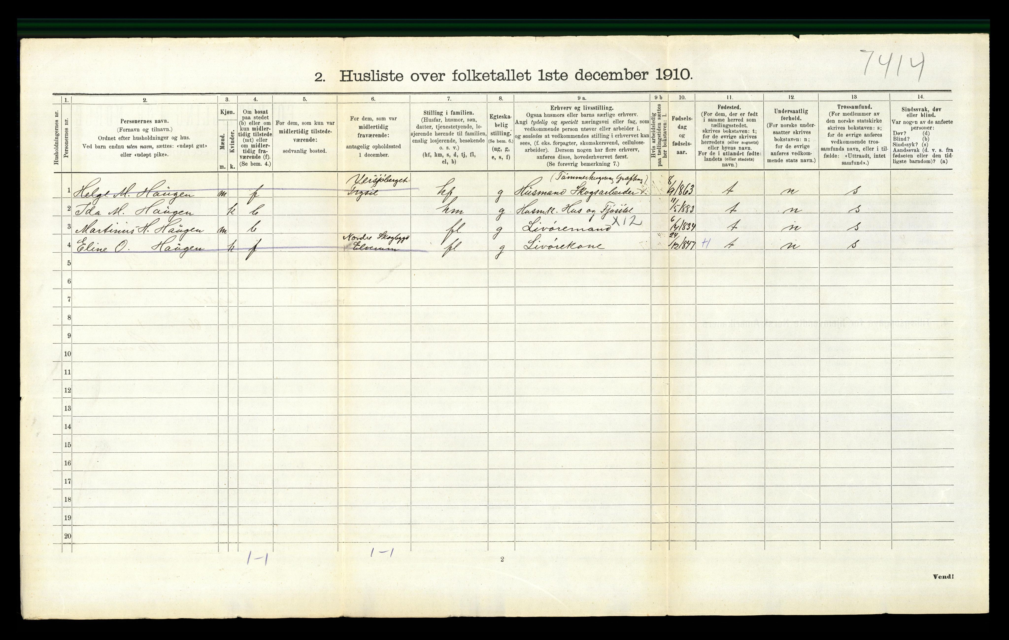 RA, 1910 census for Trysil, 1910, p. 1192