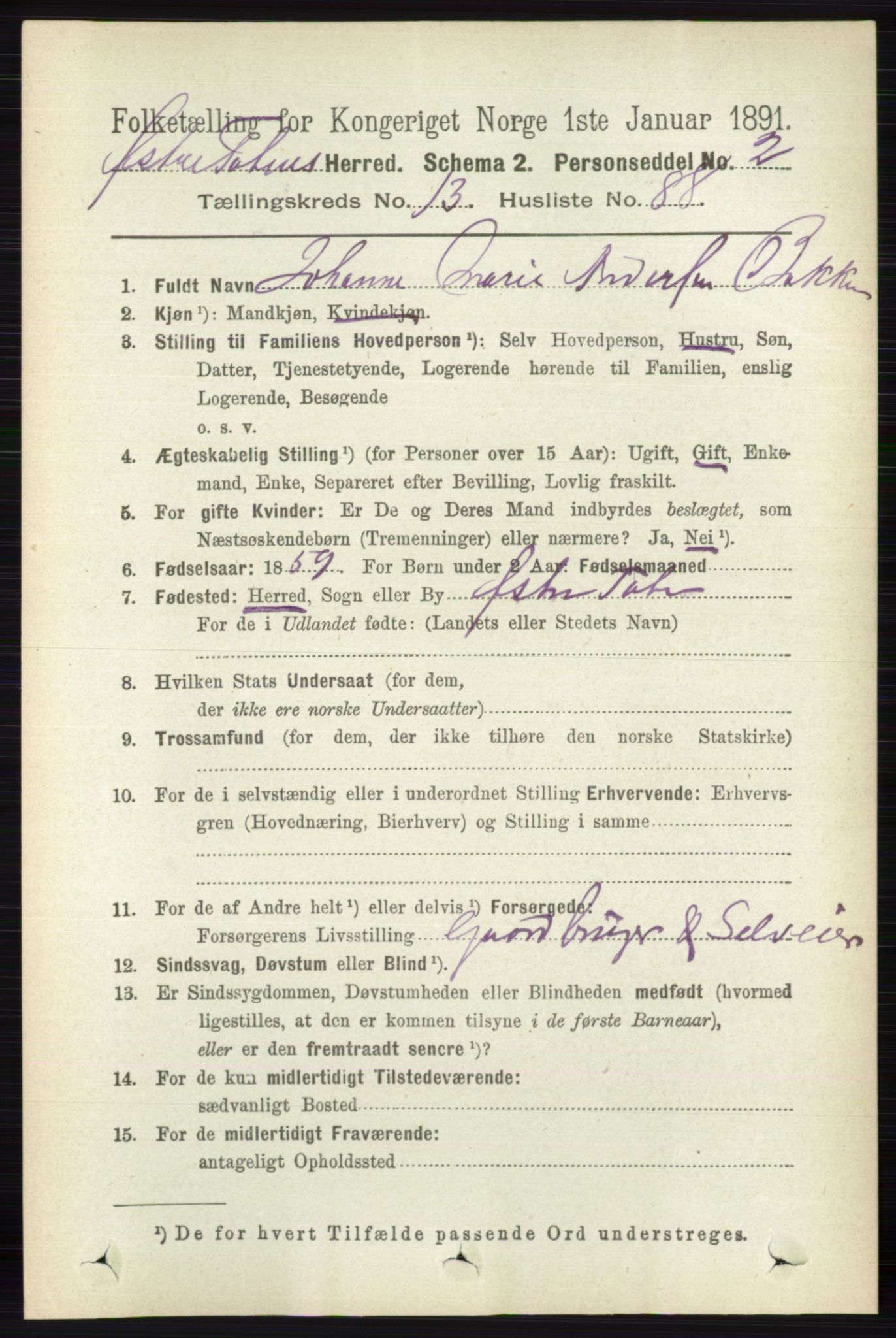 RA, 1891 census for 0528 Østre Toten, 1891, p. 8889