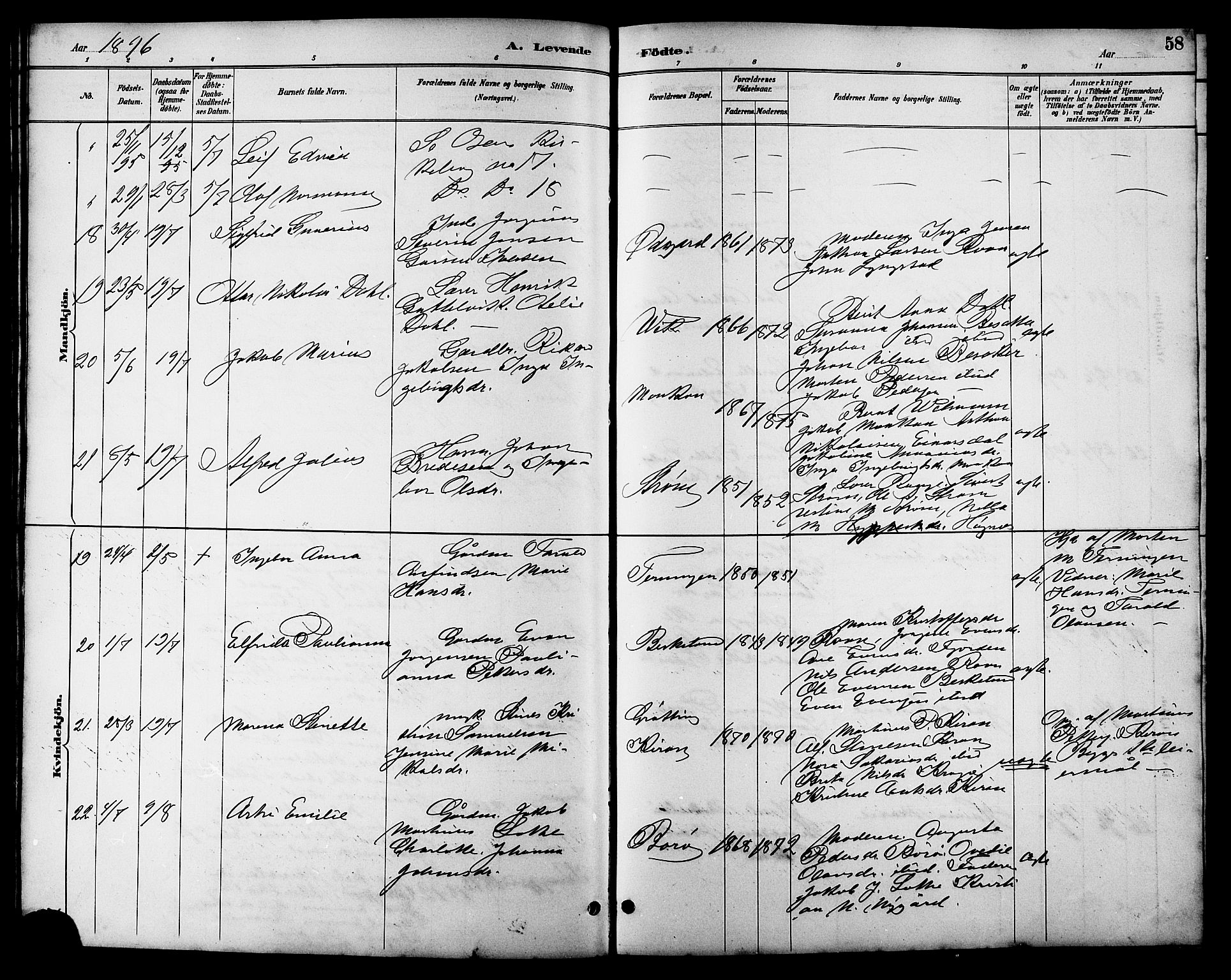 Ministerialprotokoller, klokkerbøker og fødselsregistre - Sør-Trøndelag, AV/SAT-A-1456/657/L0716: Parish register (copy) no. 657C03, 1889-1904, p. 58