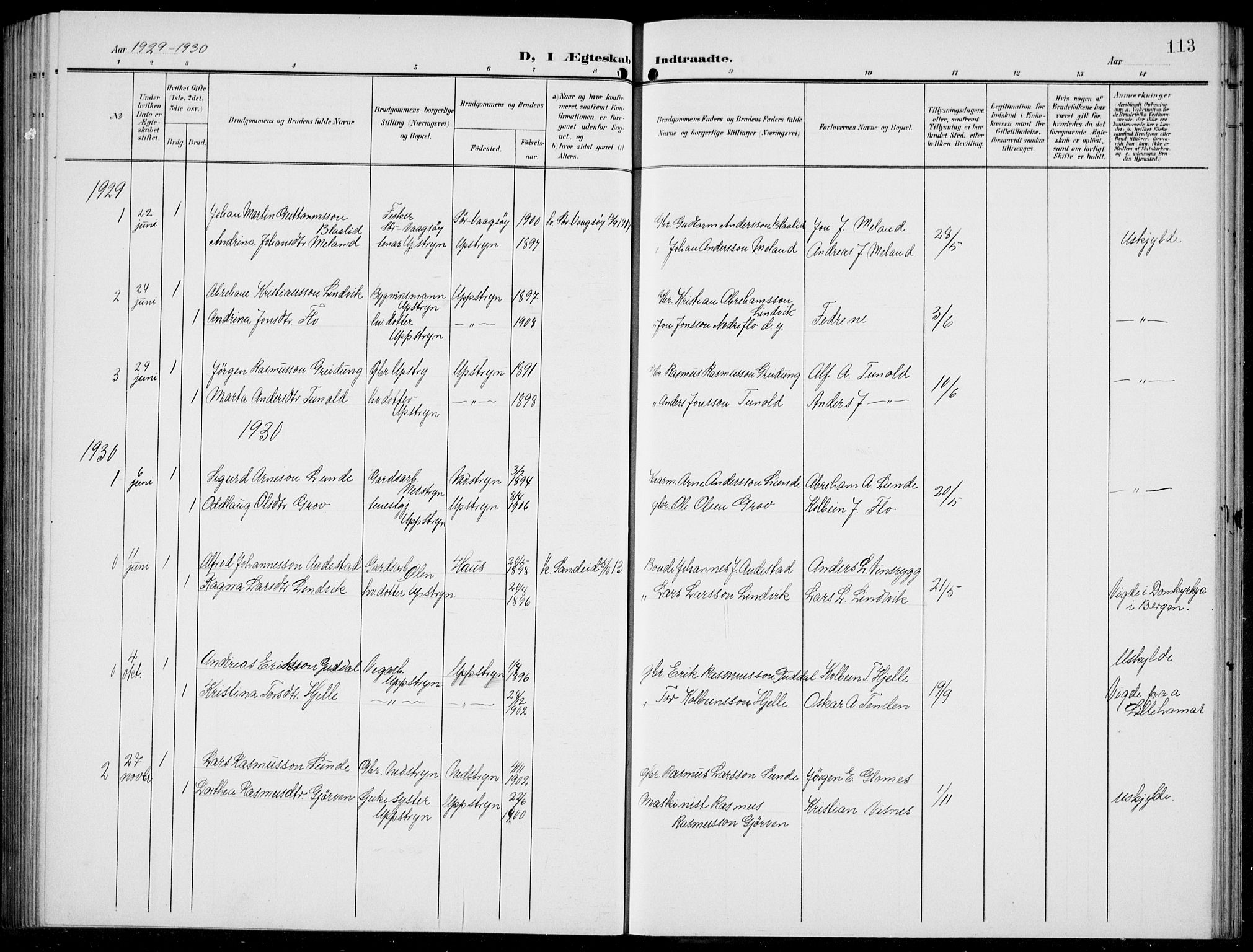 Stryn Sokneprestembete, AV/SAB-A-82501: Parish register (copy) no. C 4, 1905-1936, p. 113