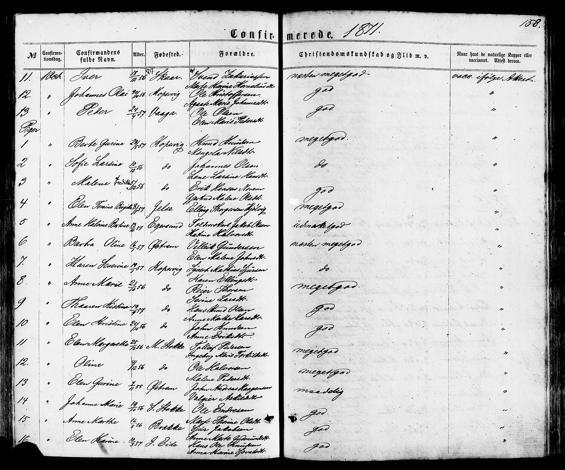 Avaldsnes sokneprestkontor, SAST/A -101851/H/Ha/Haa/L0011: Parish register (official) no. A 11, 1861-1880, p. 158