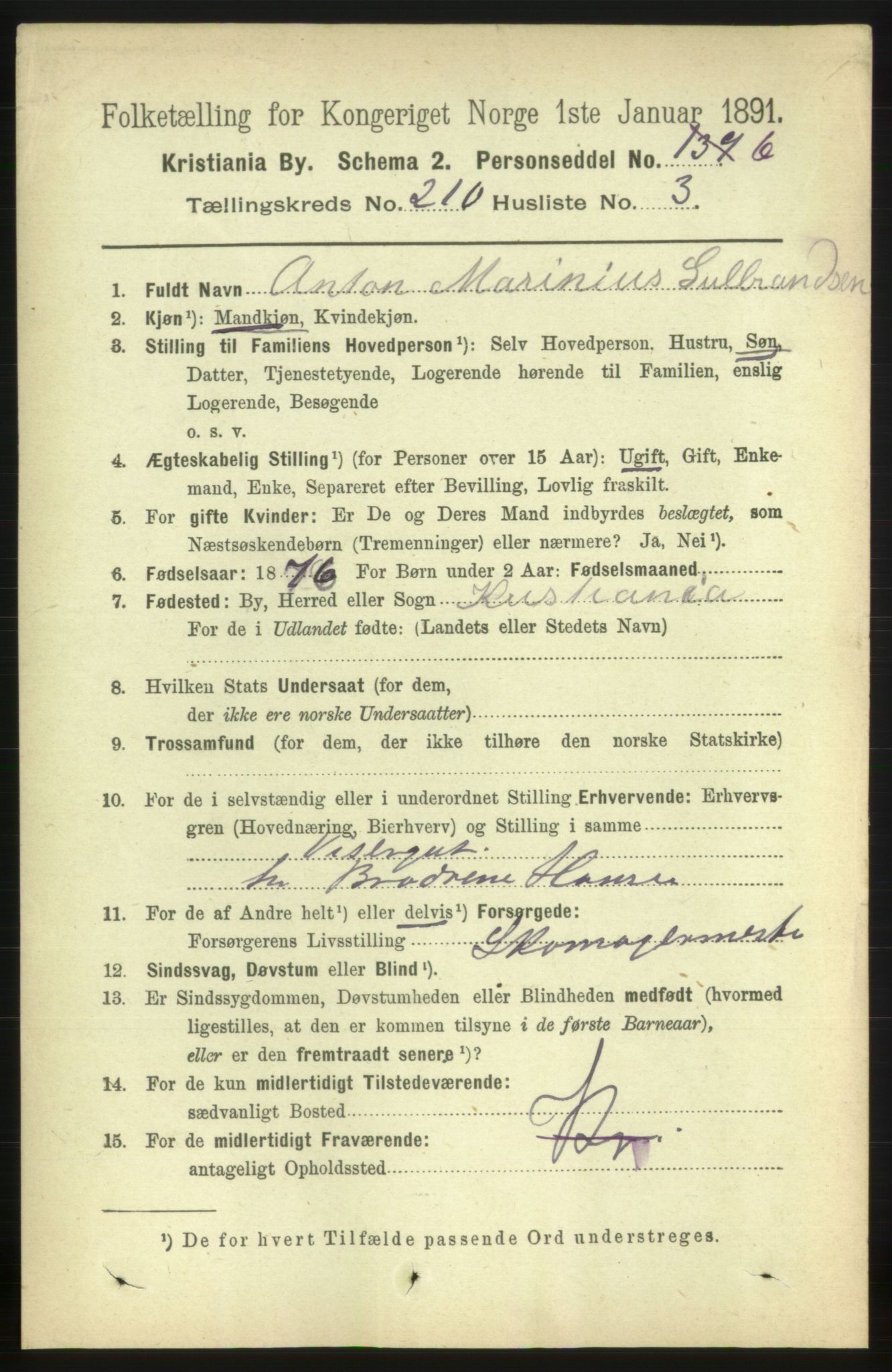 RA, 1891 census for 0301 Kristiania, 1891, p. 125437