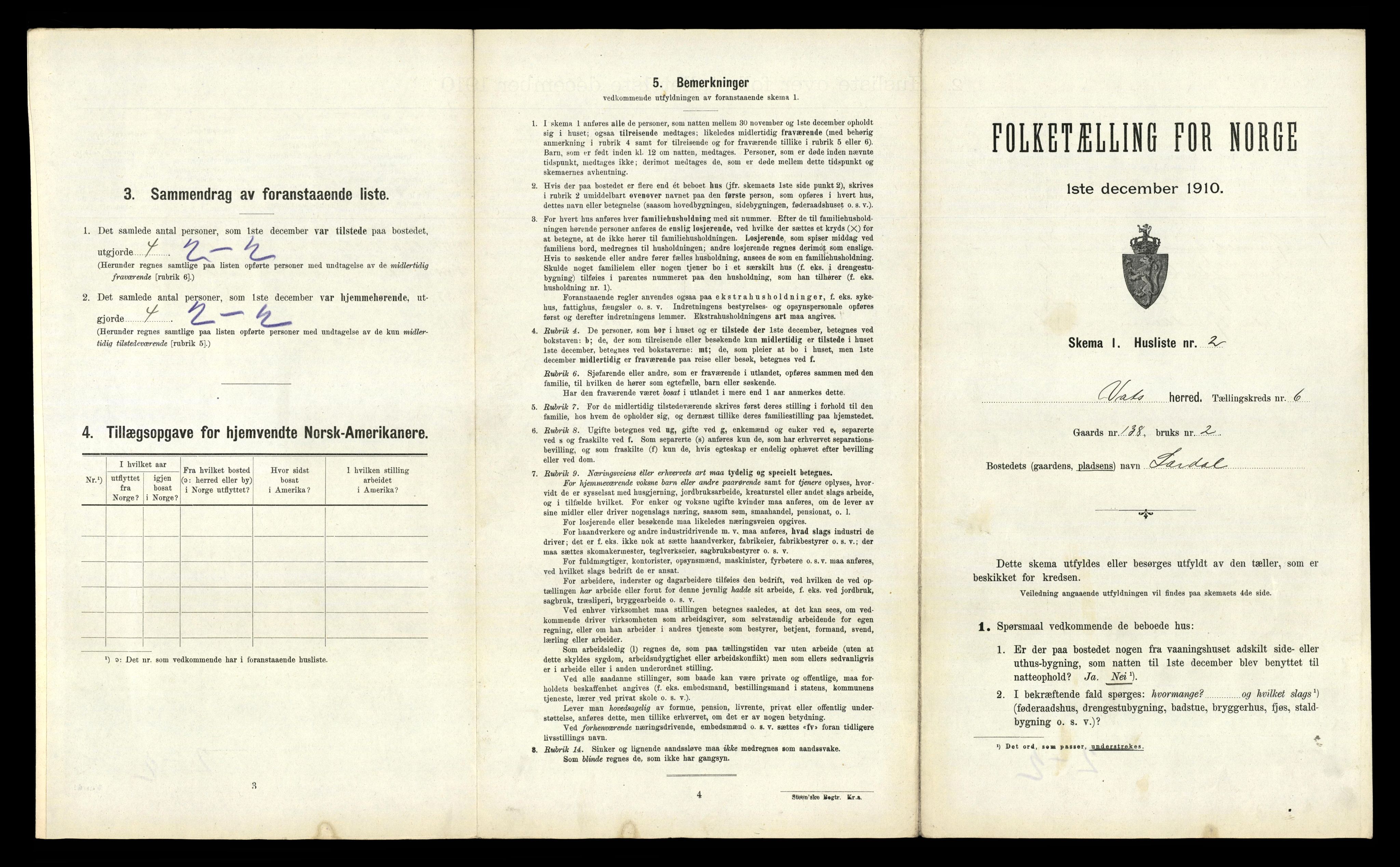 RA, 1910 census for Vats, 1910, p. 380