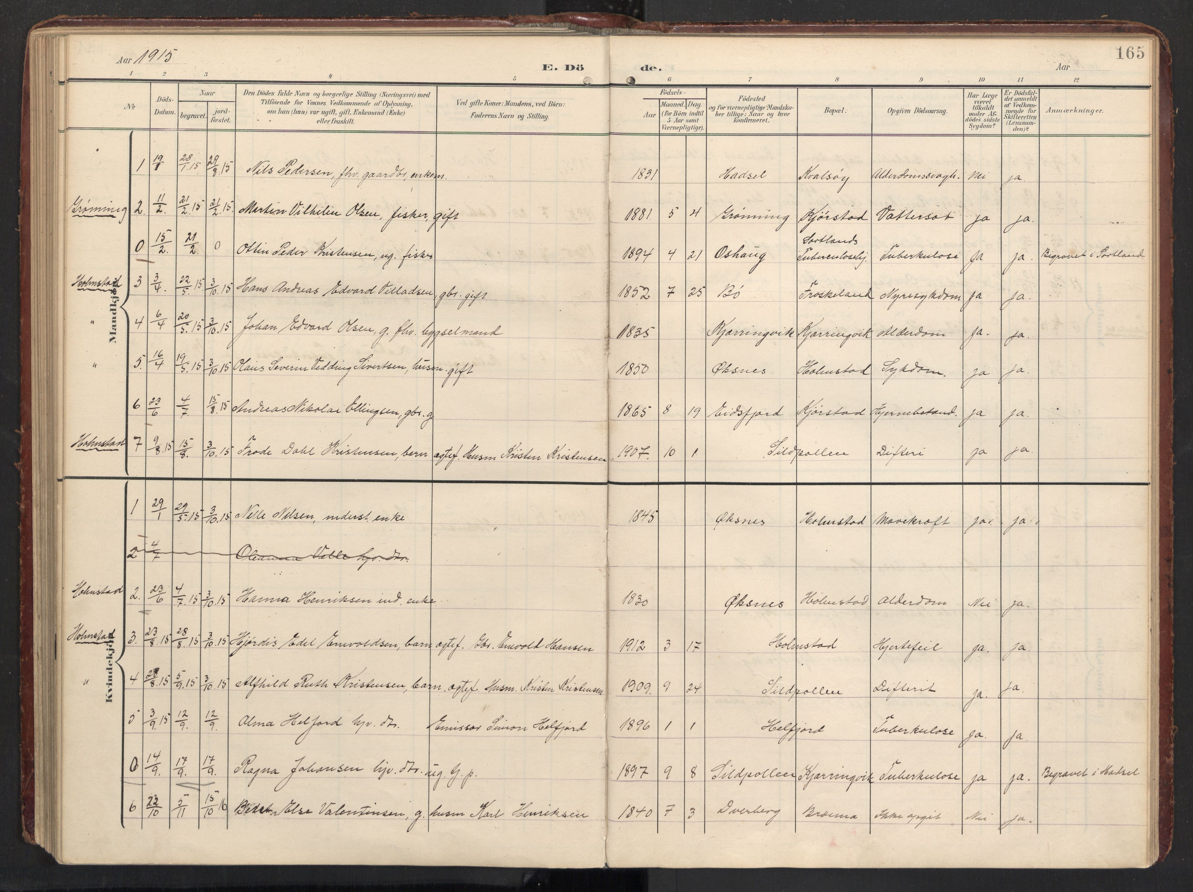 Ministerialprotokoller, klokkerbøker og fødselsregistre - Nordland, SAT/A-1459/890/L1287: Parish register (official) no. 890A02, 1903-1915, p. 165