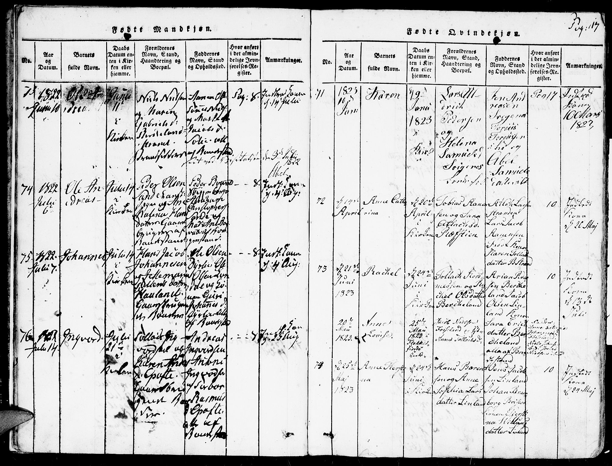 Kvinesdal sokneprestkontor, SAK/1111-0026/F/Fa/Faa/L0001: Parish register (official) no. A 1, 1815-1849, p. 17