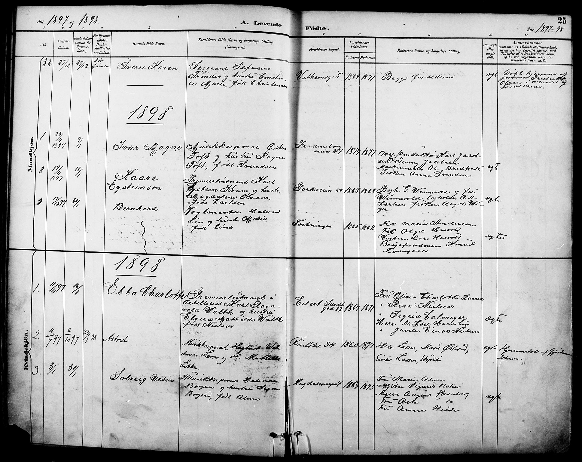 Garnisonsmenigheten Kirkebøker, SAO/A-10846/F/Fa/L0013: Parish register (official) no. 13, 1894-1904, p. 25