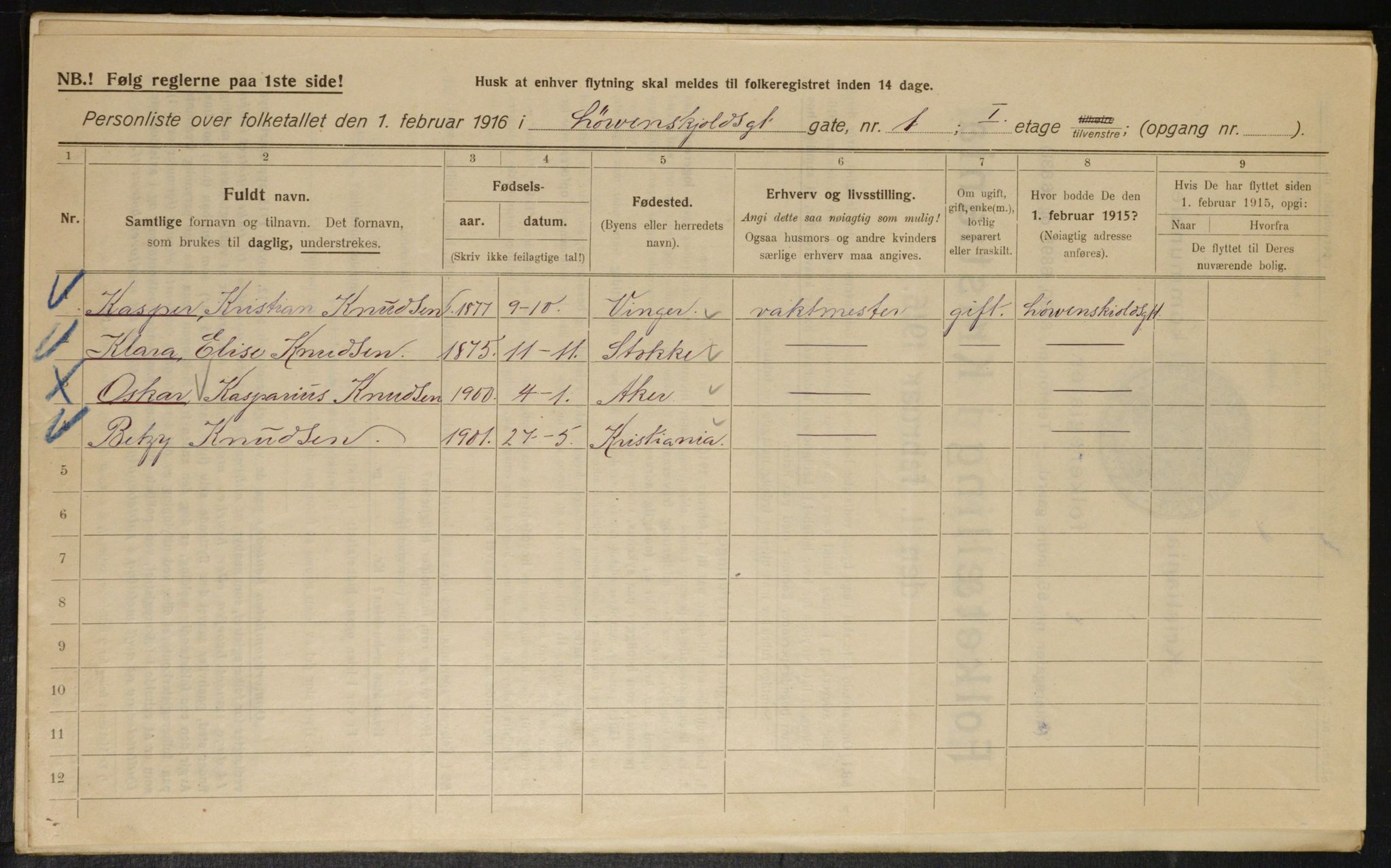 OBA, Municipal Census 1916 for Kristiania, 1916, p. 60100