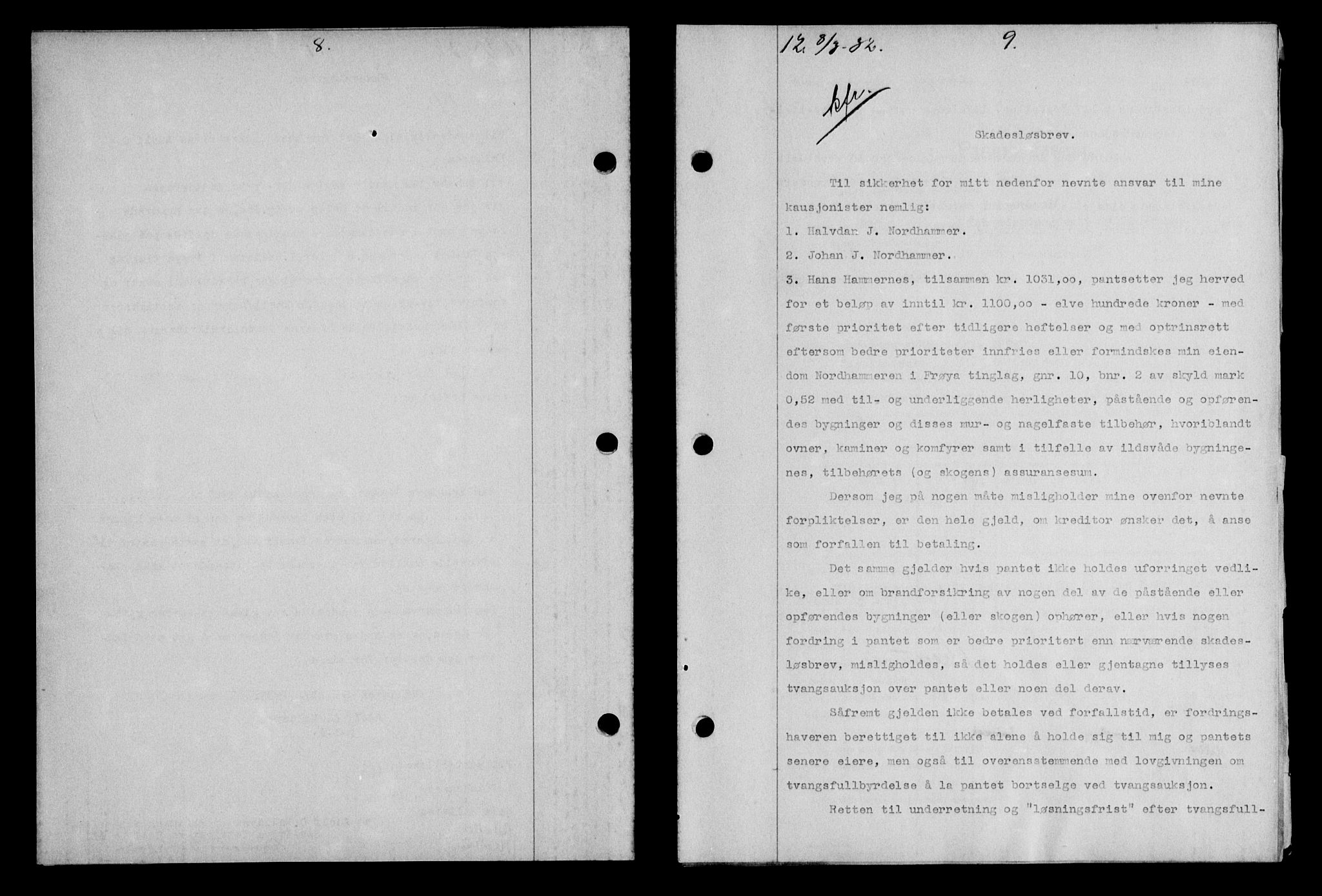 Hitra sorenskriveri, AV/SAT-A-0018/2/2C/2Ca/L0018: Mortgage book no. 18, 1932-1932, p. 8-9