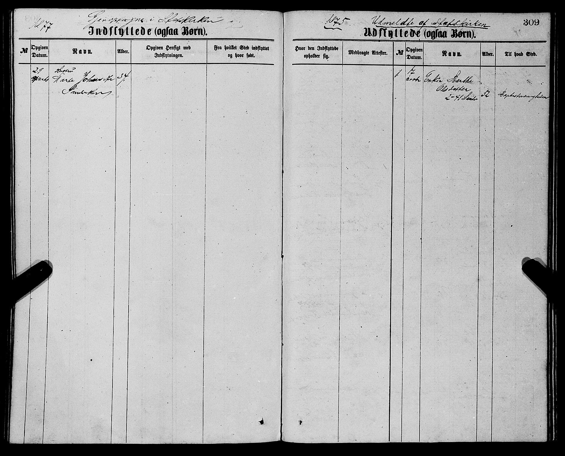 Sandviken Sokneprestembete, SAB/A-77601/H/Ha/L0001: Parish register (official) no. A 1, 1867-1877, p. 309