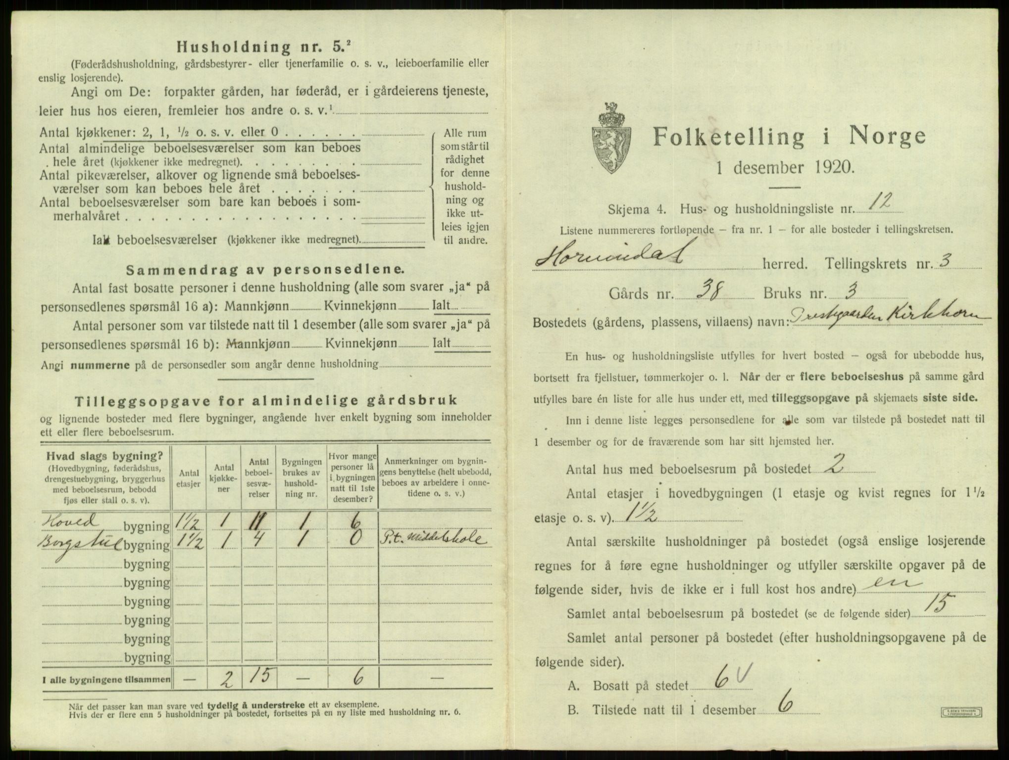 SAB, 1920 census for Hornindal, 1920, p. 125