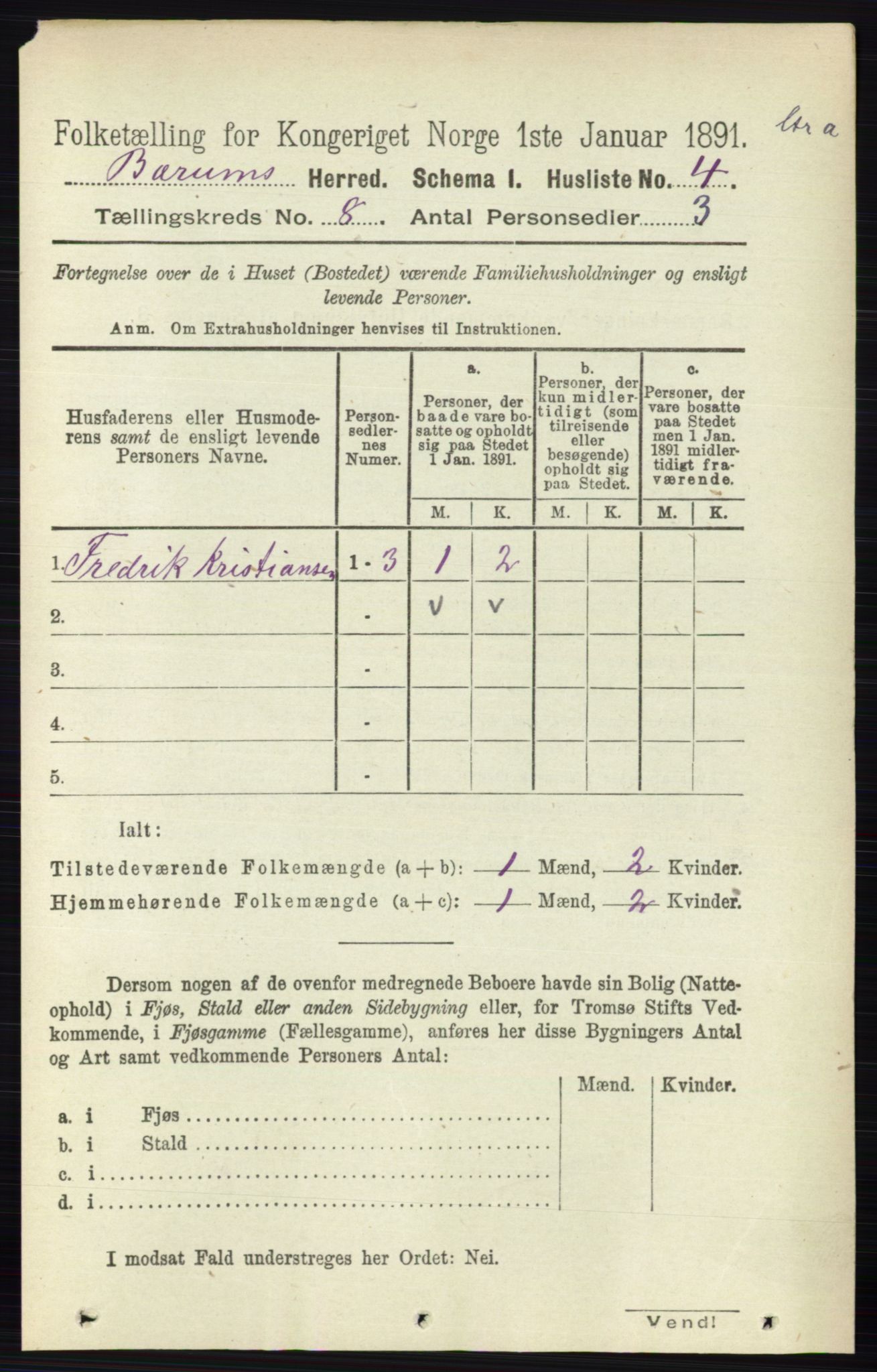 RA, 1891 census for 0219 Bærum, 1891, p. 4443