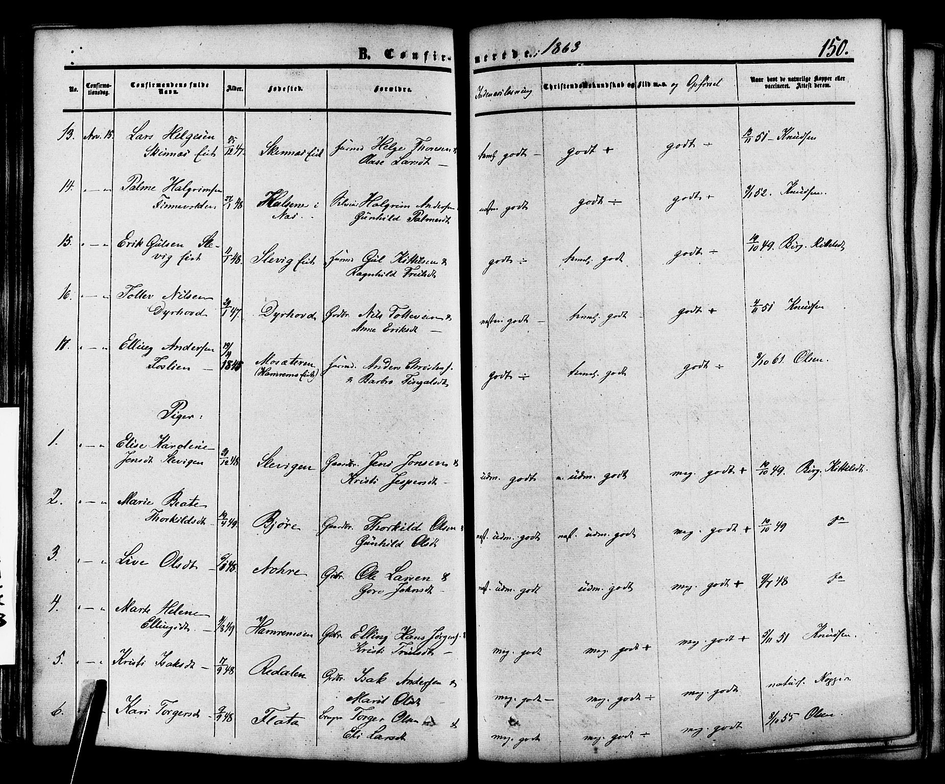 Krødsherad kirkebøker, AV/SAKO-A-19/F/Fa/L0003: Parish register (official) no. 3, 1851-1872, p. 150