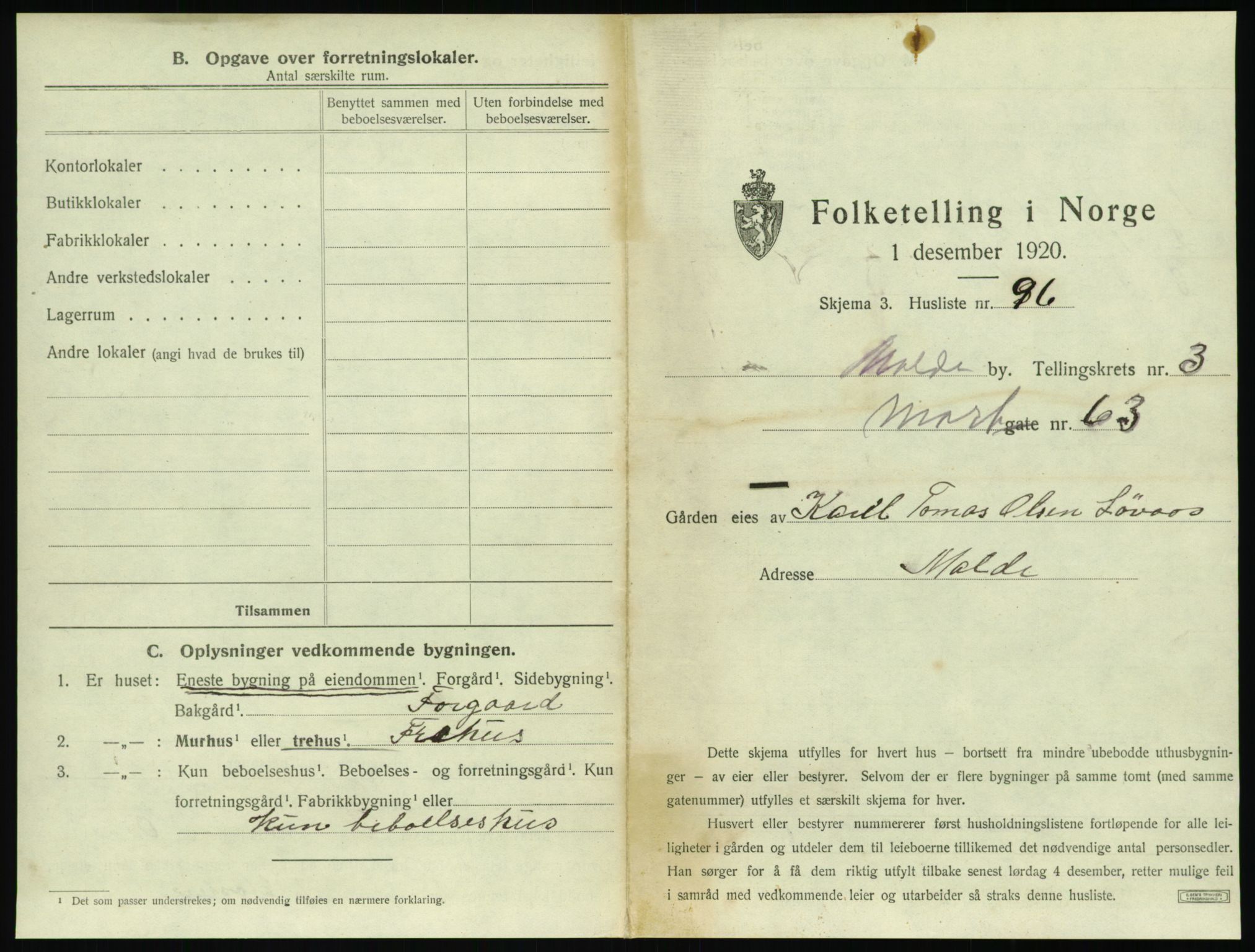 SAT, 1920 census for Molde, 1920, p. 411