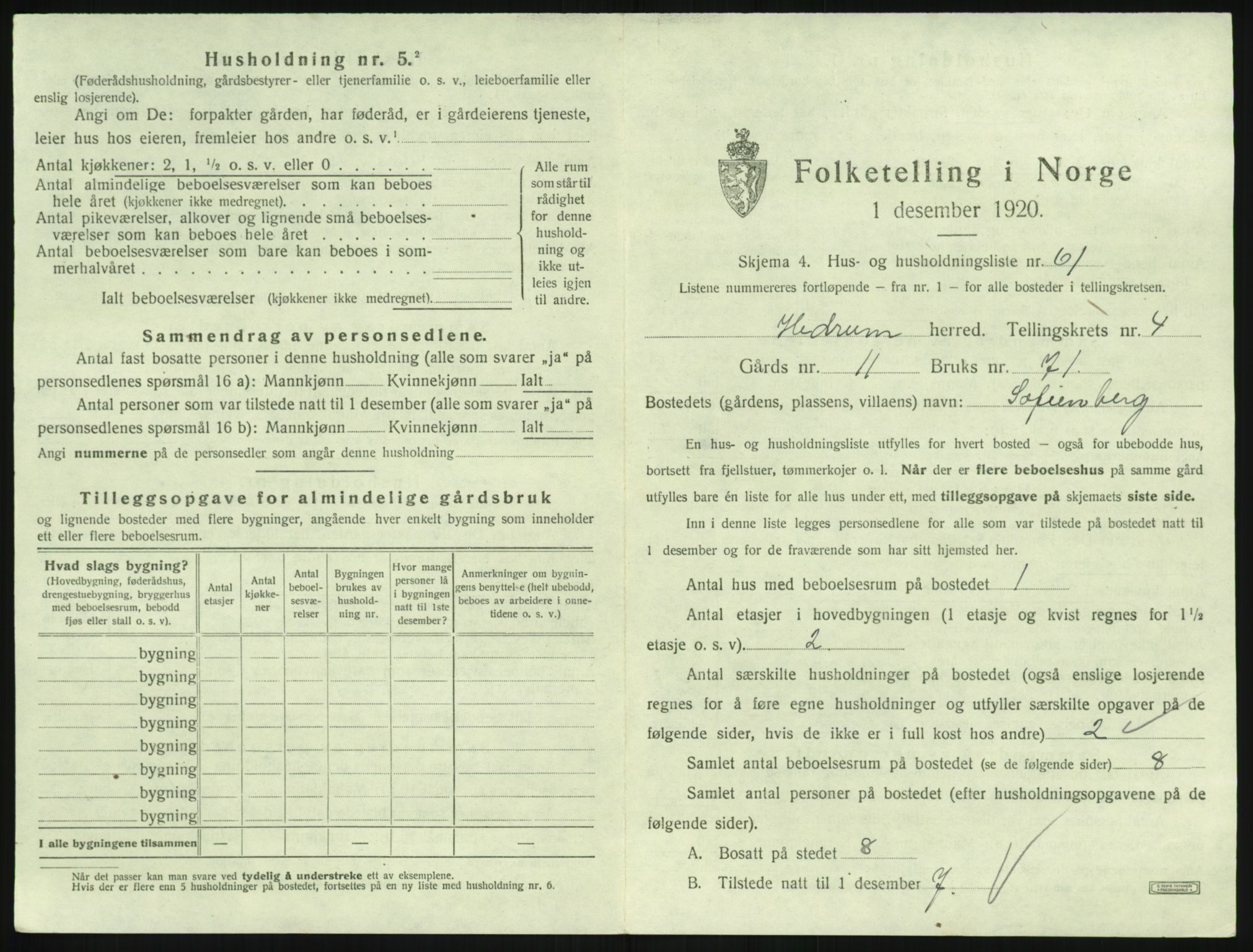 SAKO, 1920 census for Hedrum, 1920, p. 477