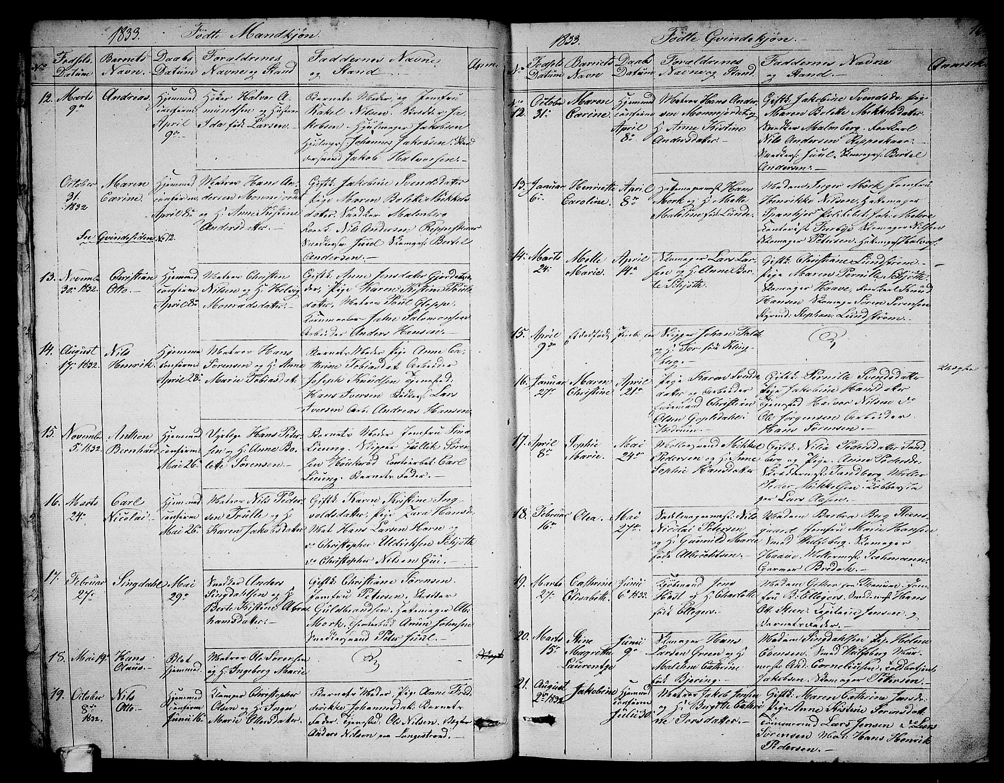 Larvik kirkebøker, SAKO/A-352/G/Ga/L0003a: Parish register (copy) no. I 3A, 1830-1870, p. 16