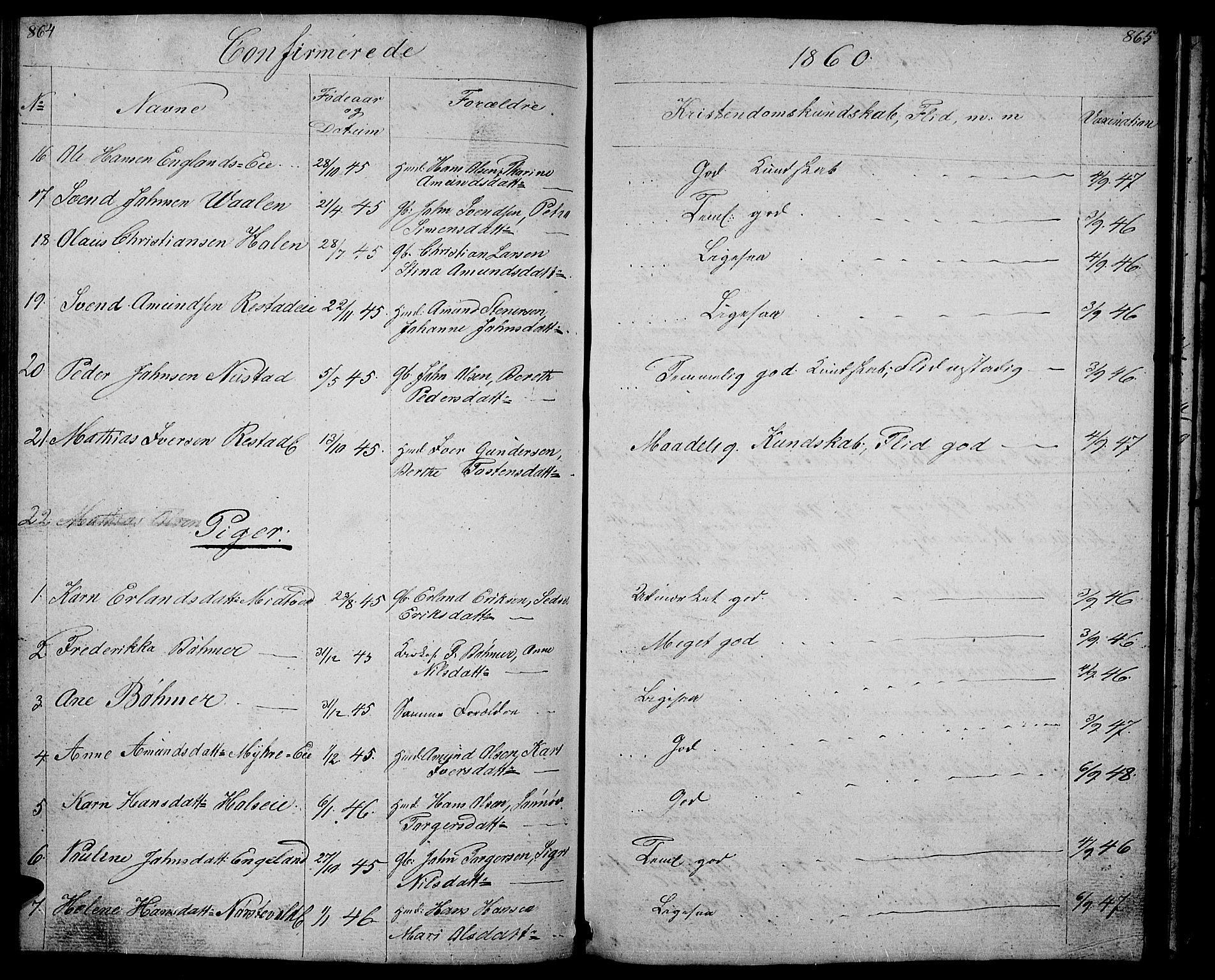 Gausdal prestekontor, SAH/PREST-090/H/Ha/Hab/L0004: Parish register (copy) no. 4, 1835-1870, p. 864-865