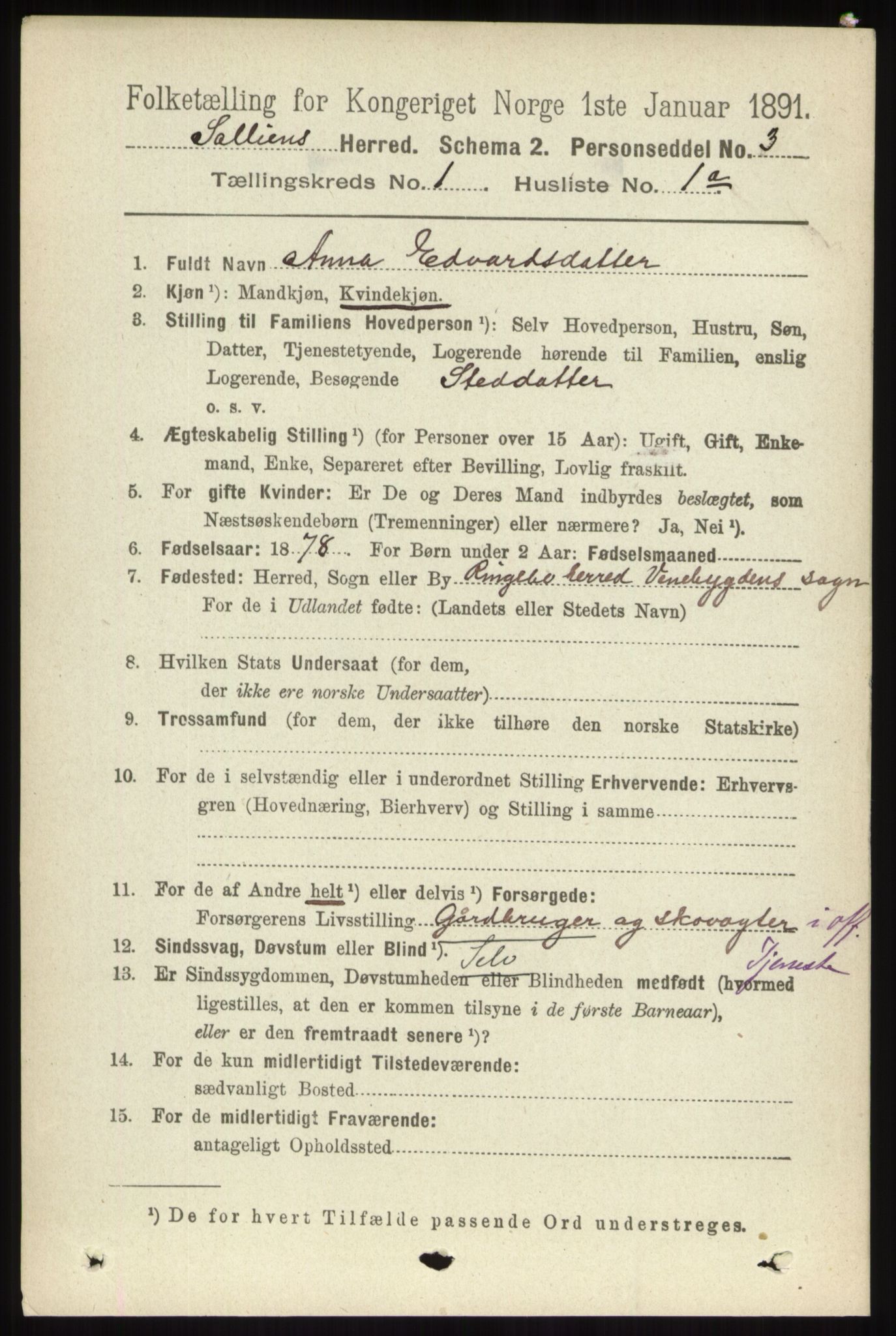 RA, 1891 census for 0431 Sollia, 1891, p. 95