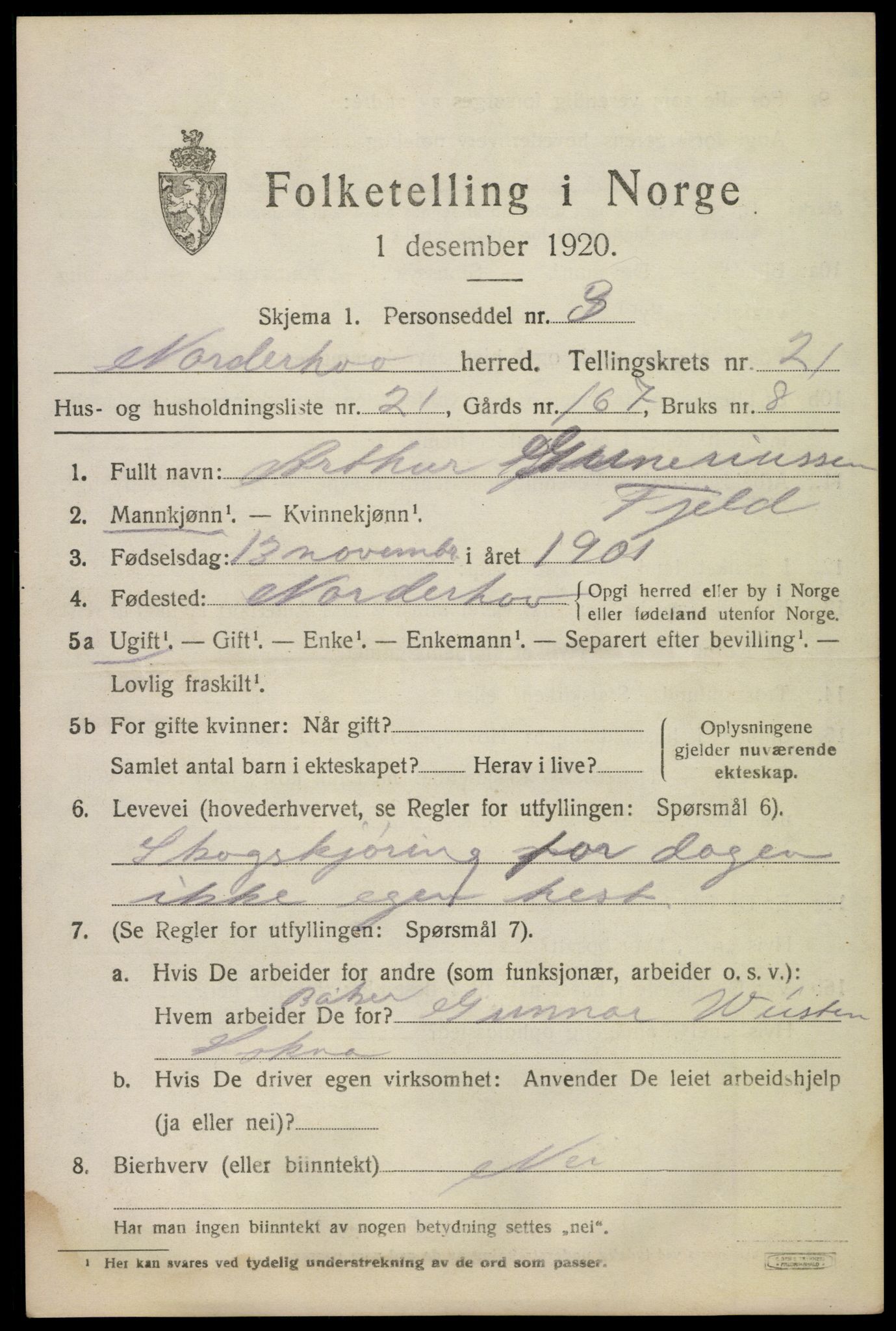 SAKO, 1920 census for Norderhov, 1920, p. 22180