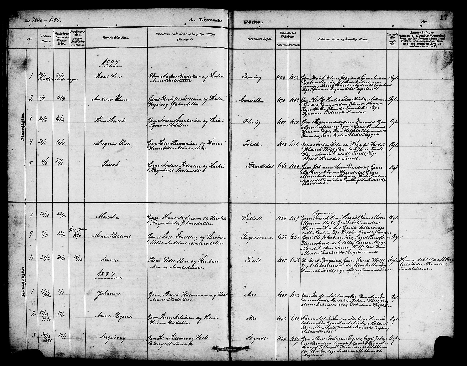 Hyllestad sokneprestembete, SAB/A-80401: Parish register (copy) no. B 2, 1889-1915, p. 17