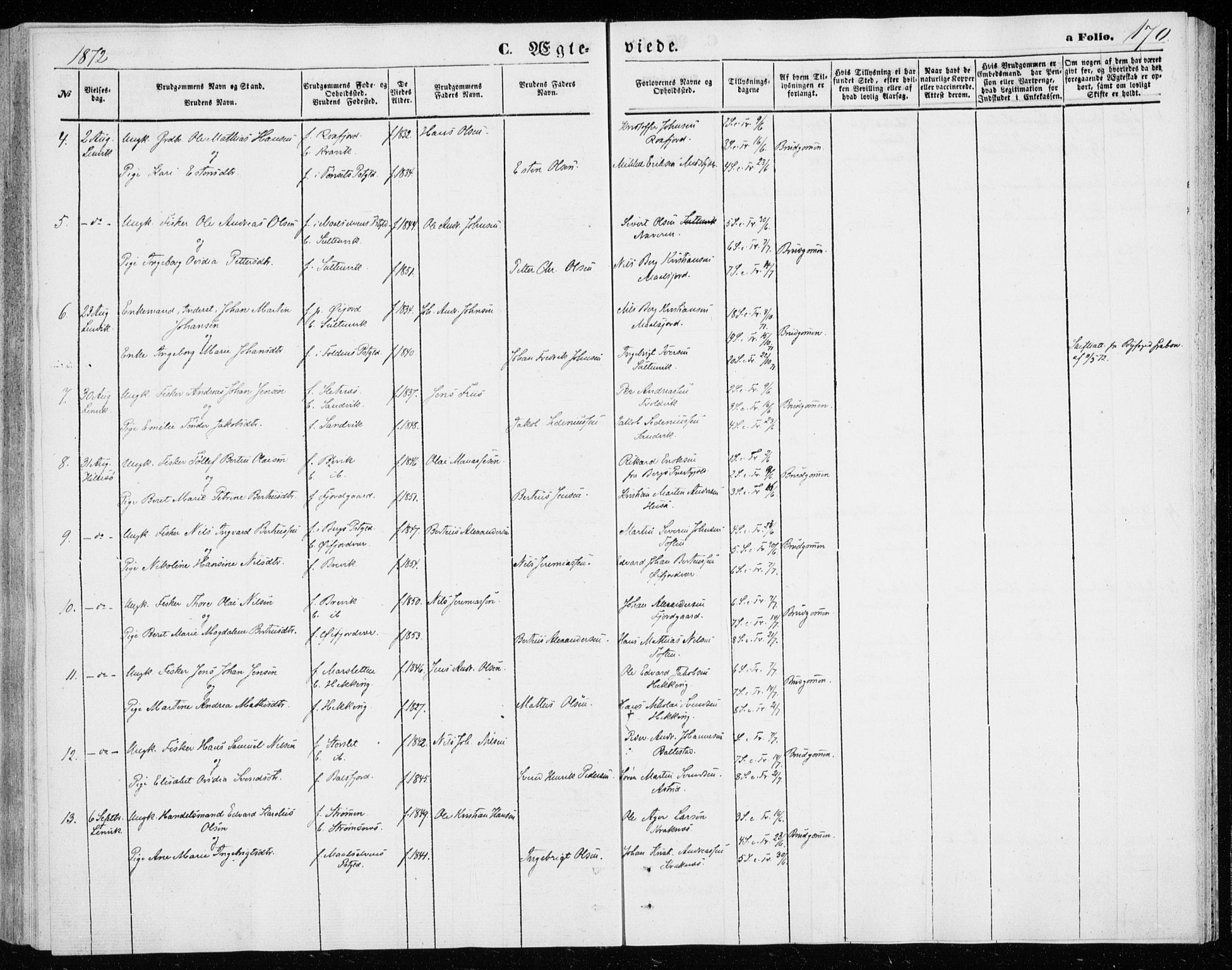 Lenvik sokneprestembete, SATØ/S-1310/H/Ha/Haa/L0009kirke: Parish register (official) no. 9, 1866-1873, p. 170
