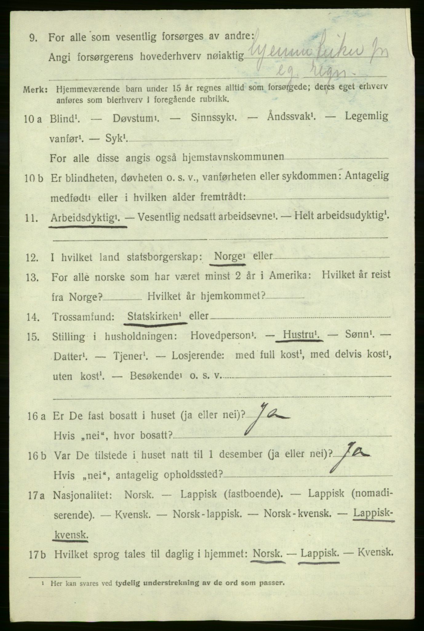 SATØ, 1920 census for Kistrand, 1920, p. 1841