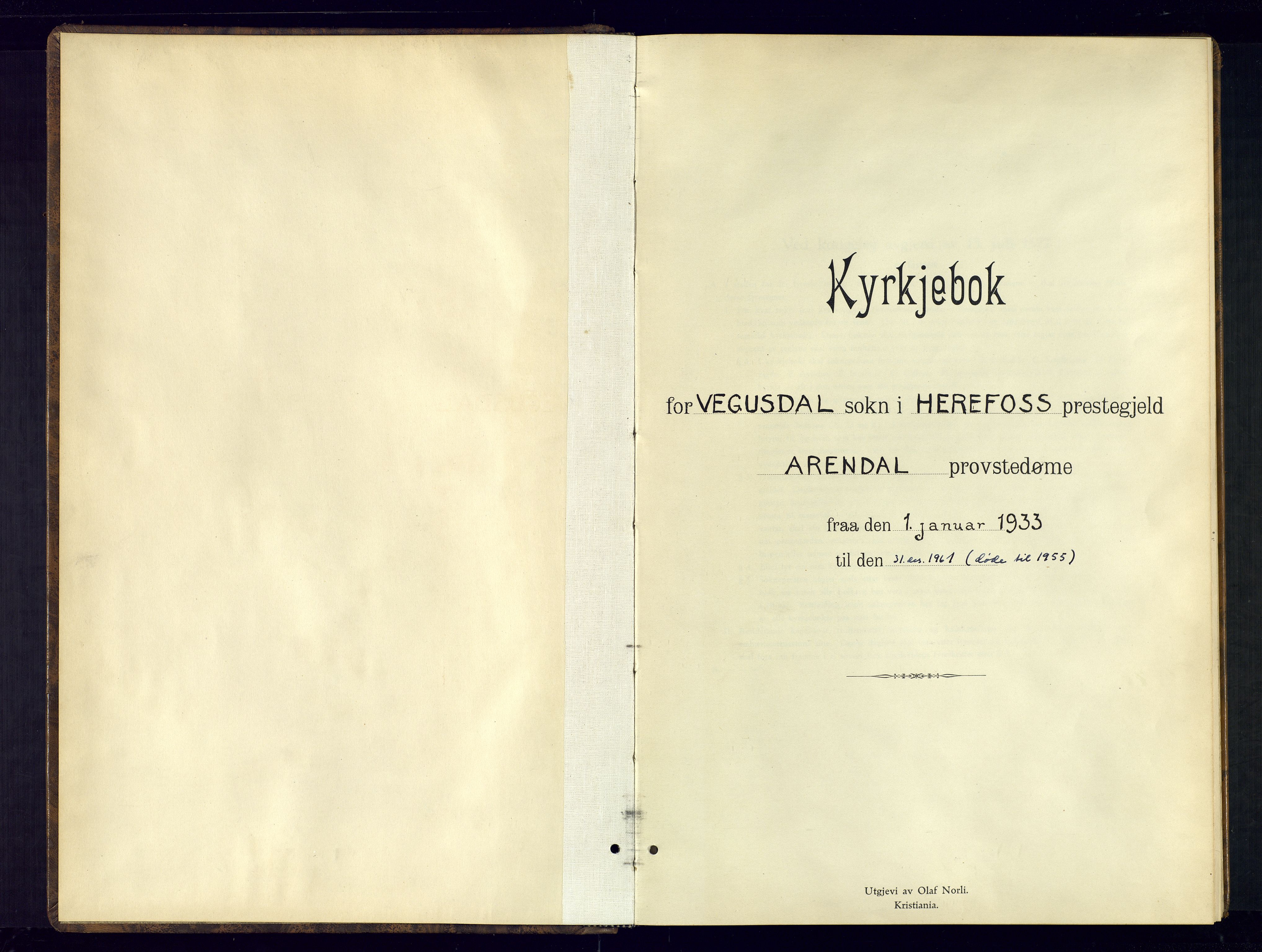 Herefoss sokneprestkontor, SAK/1111-0019/F/Fb/Fbb/L0005: Parish register (copy) no. B-5, 1933-1961