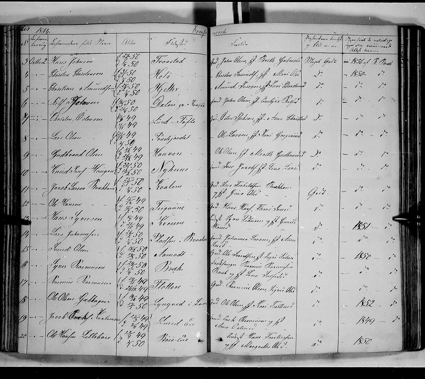 Lom prestekontor, SAH/PREST-070/L/L0004: Parish register (copy) no. 4, 1845-1864, p. 264-265