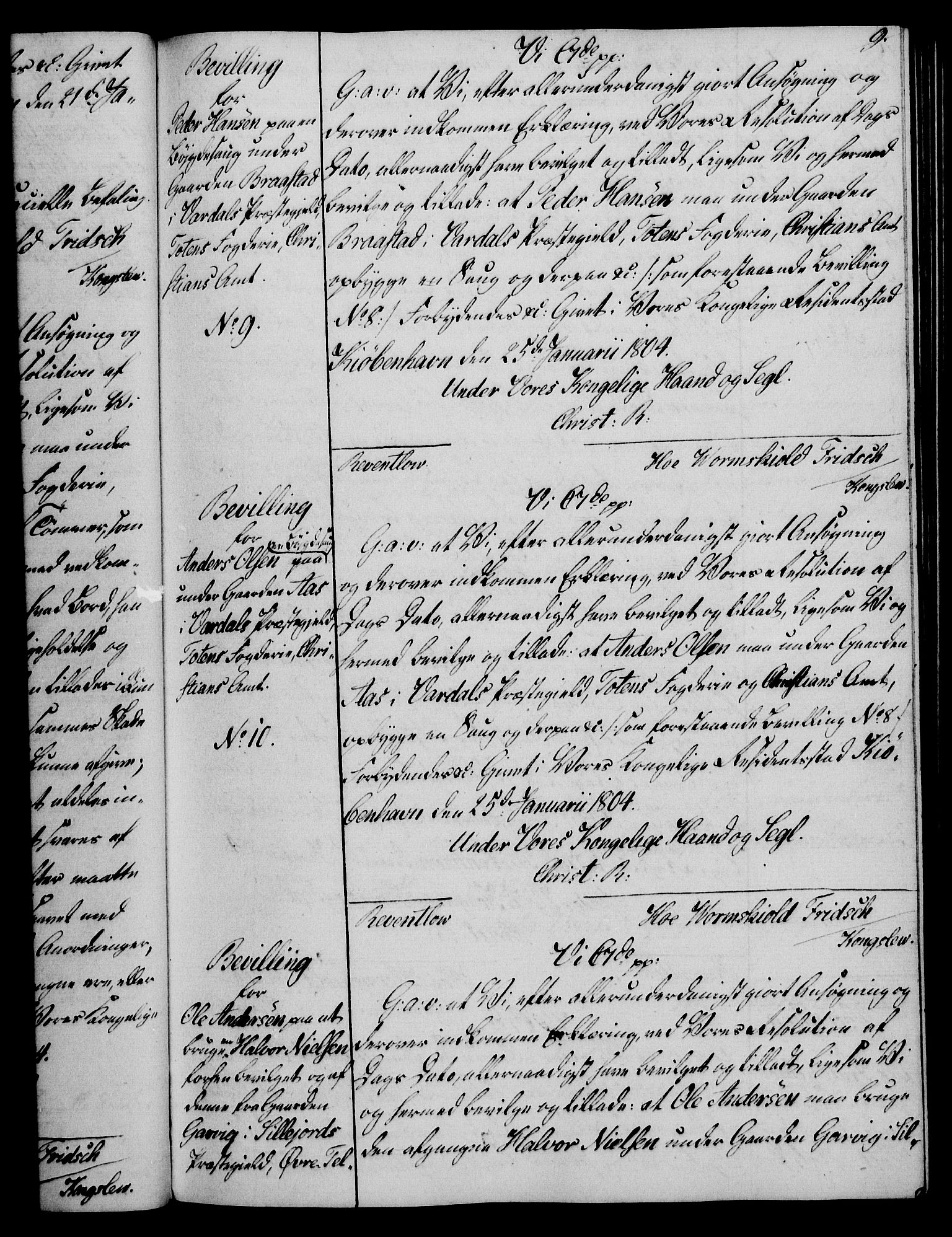 Rentekammeret, Kammerkanselliet, RA/EA-3111/G/Gg/Gga/L0018: Norsk ekspedisjonsprotokoll med register (merket RK 53.18), 1804-1806, p. 9