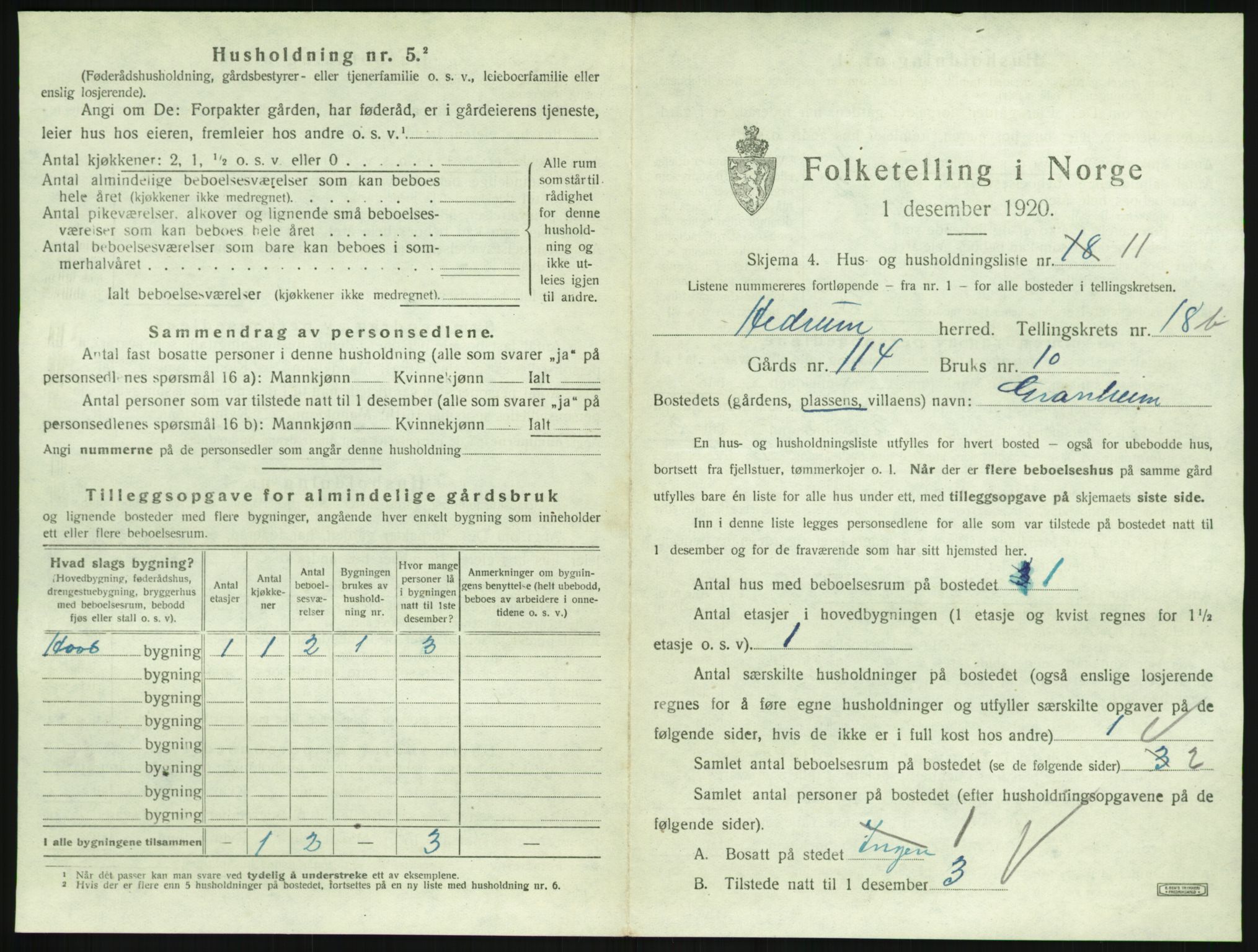SAKO, 1920 census for Hedrum, 1920, p. 1629