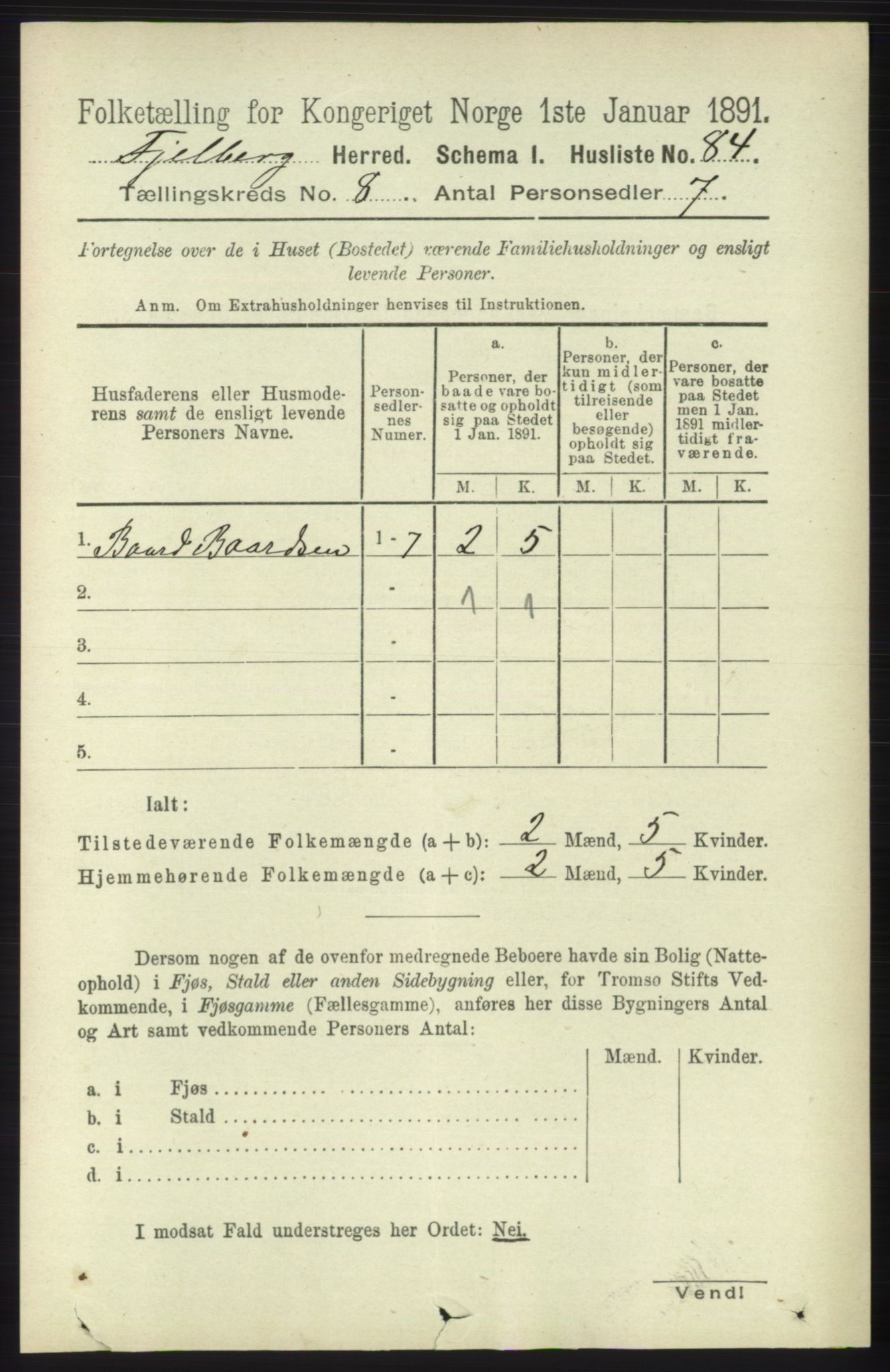 RA, 1891 census for 1213 Fjelberg, 1891, p. 2952